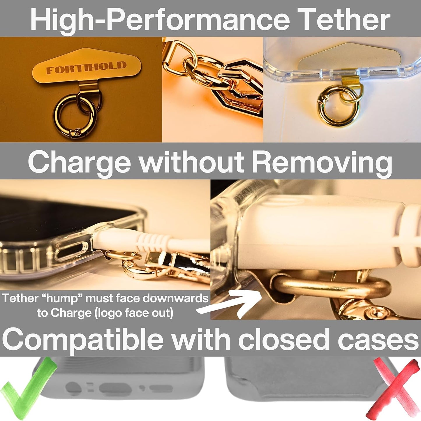 Crossbody Phone Chain - Secure Tether - Trendy Gold-Colored Foxtail - Hands-Free Chic Phone Lanyard Strap - Anti-Theft - Universal Compatability