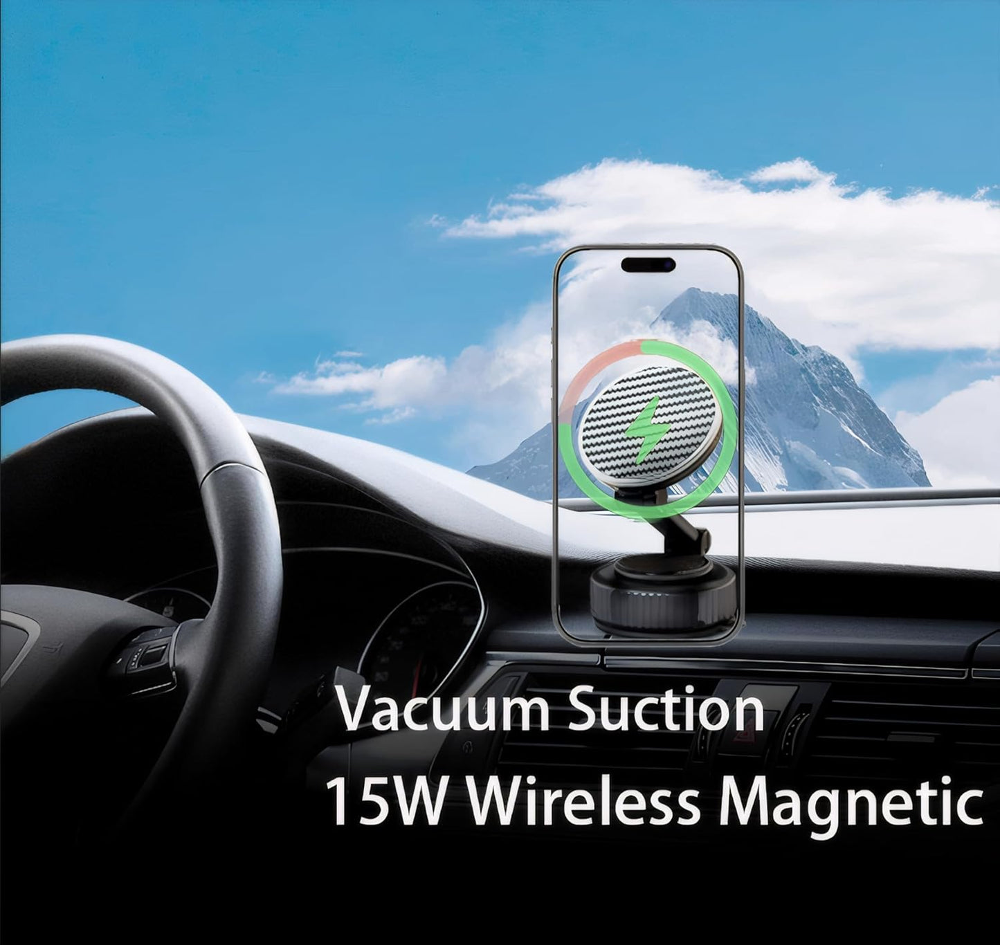 Vacuum Magnetic Phone Holders 15W for Magsafe Car/Motorcycle Mount Wireless Charger 360°Adjustable [78+LBS Strongest Suction & 2400gf Strongest Magnetic] Phone Holder for iPhone 16 15 14 13 12