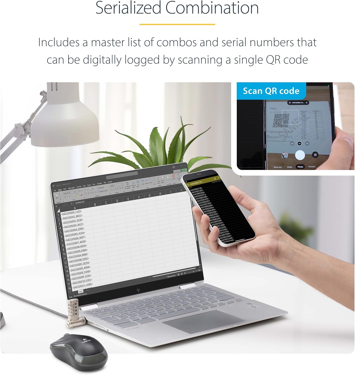 StarTech.com 25-Pack Universal Laptop Lock 6.6ft (2m), Serialized Security Cable, Compatible with Noble Wedge/Nano/K-Slot, TAA