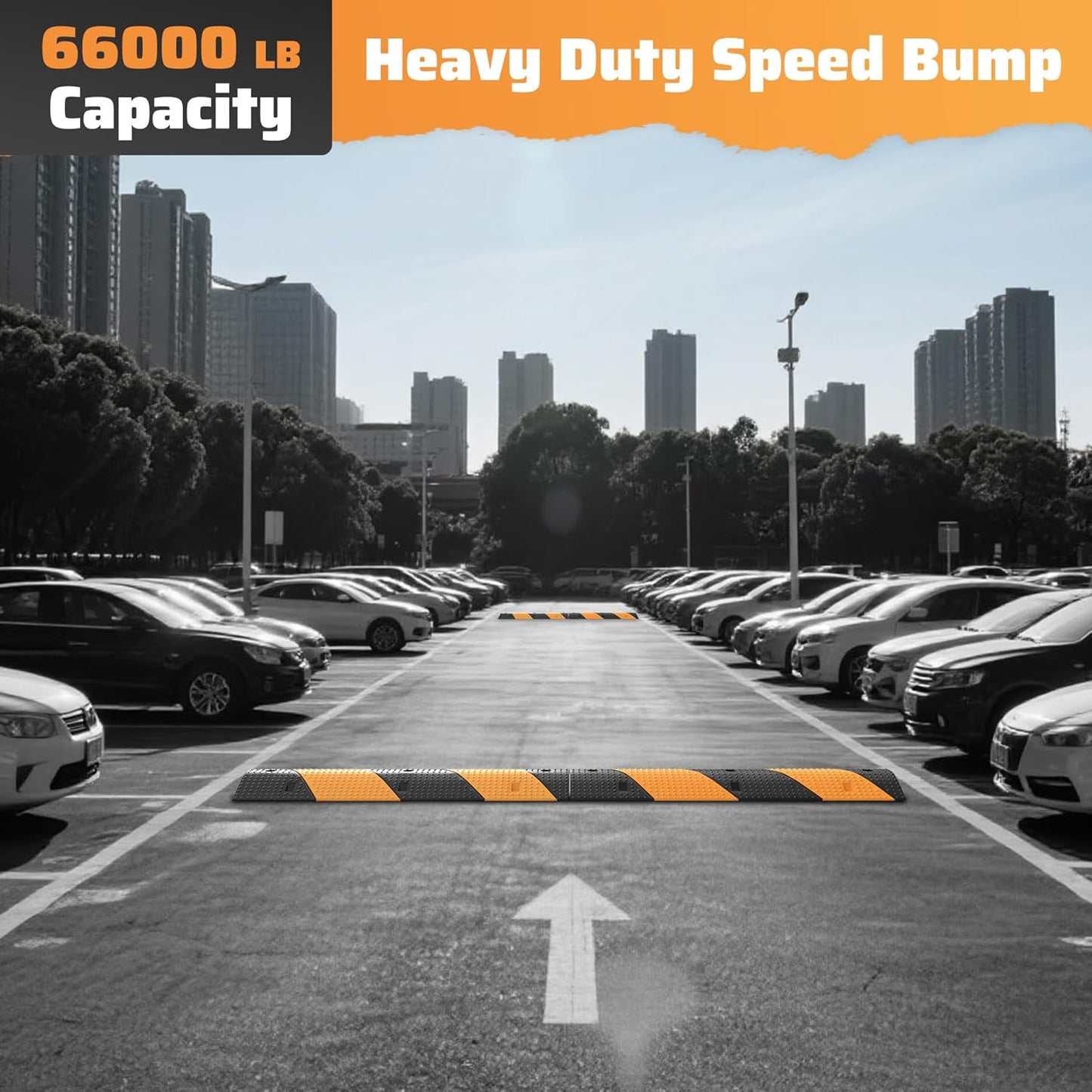 Rengue Rubber Speed Bumps 2-Pack 39.3'' Black Yellow Dual-Channel Driveway Protector for Wires Pipes, 66000 LB Heavy Duty Traffic Calmer for Road Gravel Installation