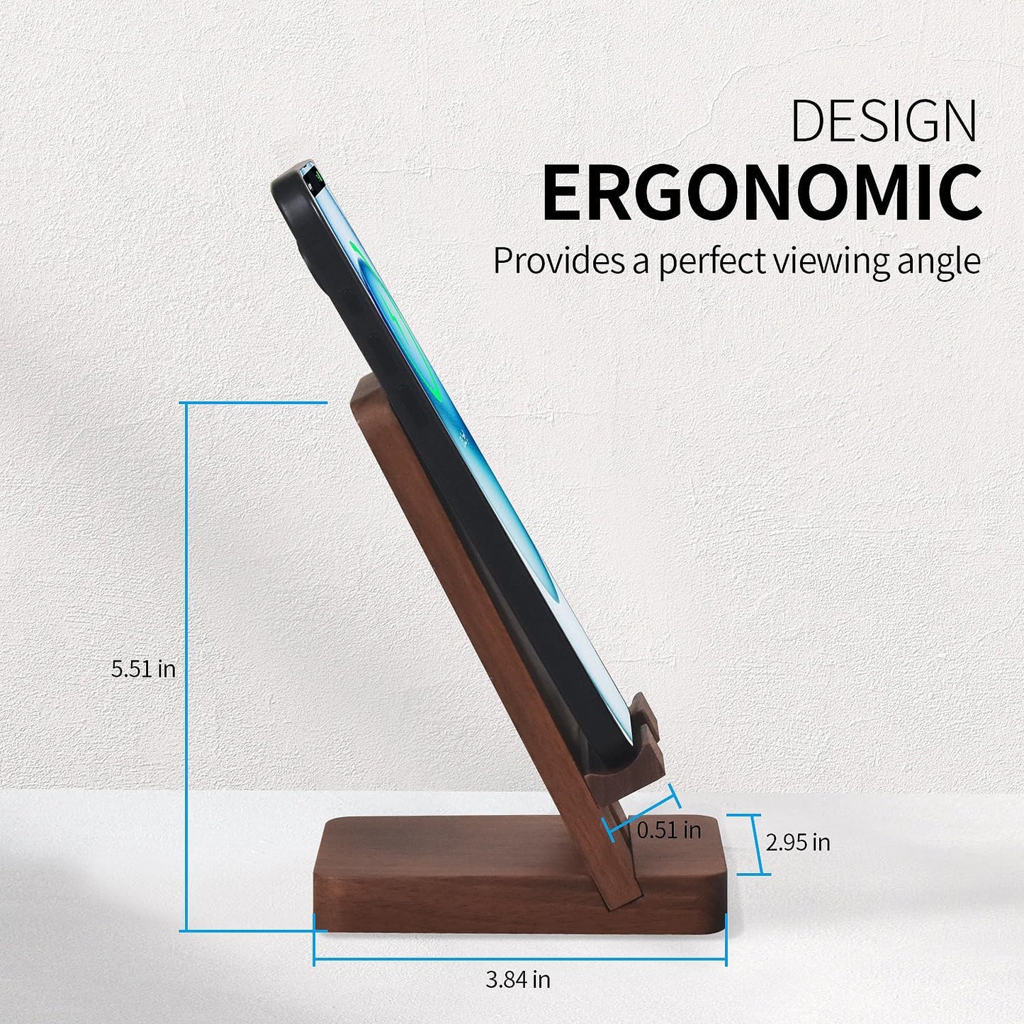 Wood Phone Stand, Desktop Wooden Phone Holder, Portable Office Phone Stand for Desk, Wood ipad Stand， Compatible with iPhone & All Cell Phones (Walnut)
