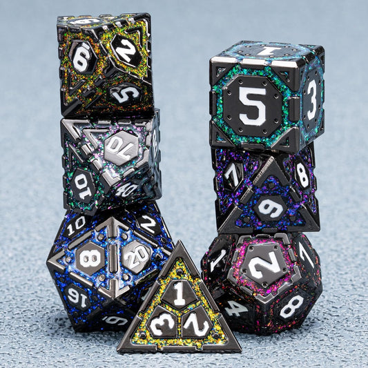 DND Metal Dice Set, Polyhedral Dice Set for RPG D&D Dice with Cracks Dungeons and Dragons Dice Set for RPG TTRPG D&D Die with Gift Case(Black Nickel 7 Colors)