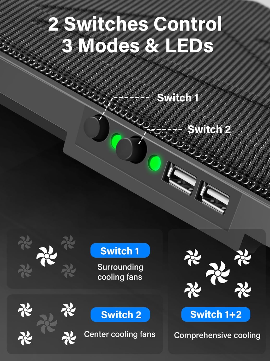 Kootek Laptop Cooling Pad, Laptop Cooler with 5 Quiet Fans for 12"-17" Computer PC Notebook Gaming Laptop Fan, Height Adjustable Laptop Cooling Stand Laptop Accessories, Green