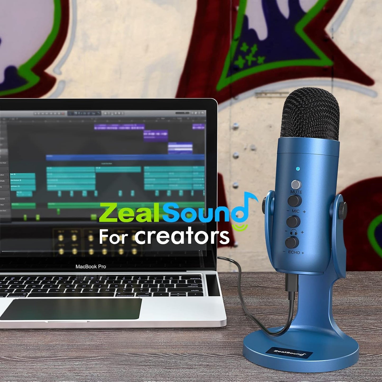 ZealSound USB Microphone,Condenser Gaming Mic for Phone/Laptop/PC/PS4/5/Computer,Microphone with Gain Knob,LED Mute,Monitor Volume Adjustment,Stand Base for Streaming, Podcast, Studio Recording (Blue)