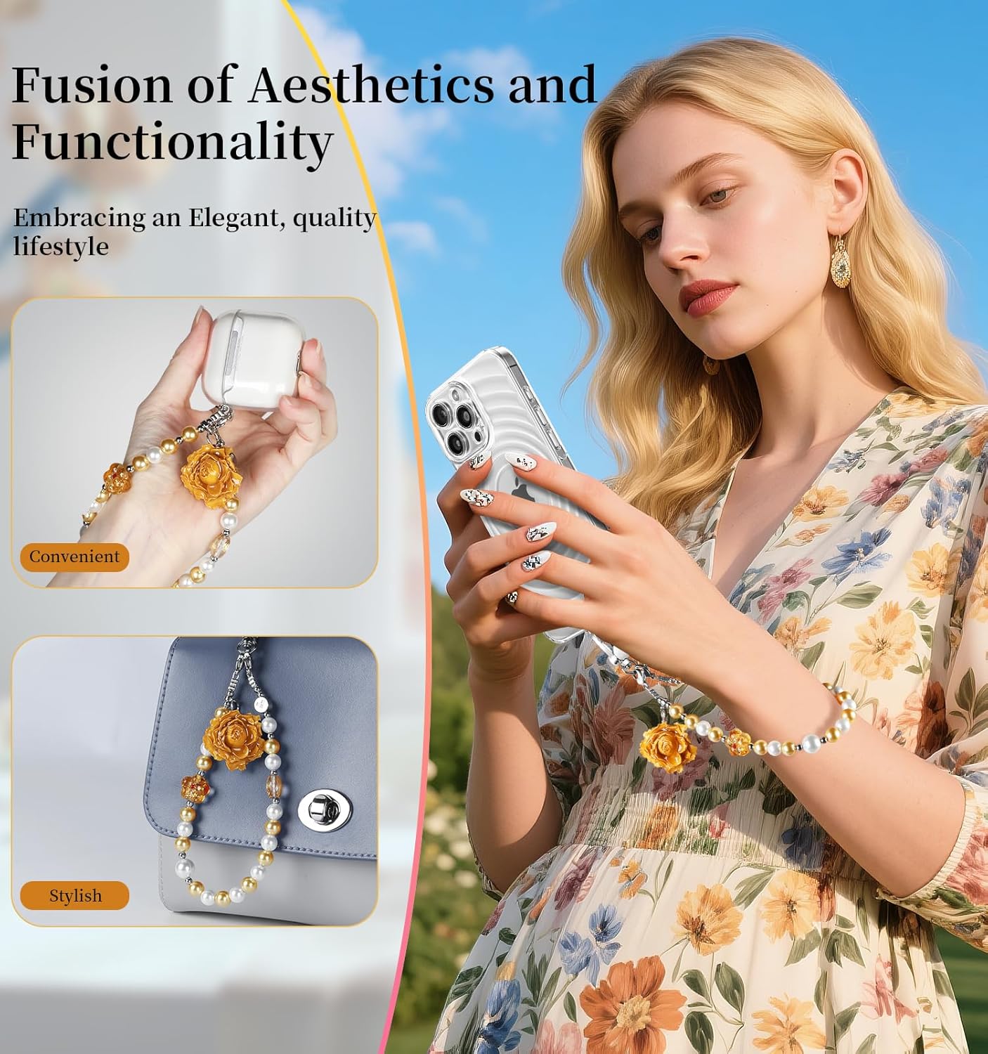 memumi Universal Phone Wrist Strap, Hand wristlet Strap for Women Anti-Theft Secure Lanyard for Smartphones Dried Flowers