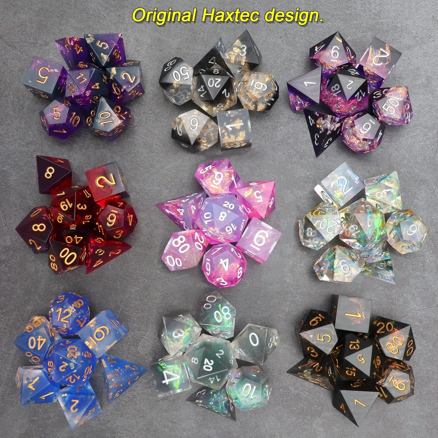 Haxtec Mystery DND Dice Set Sharp Edge Resin Dice with Dice Case Handmade Polyhedral D&D Dice Set for TTRPG Dungeons and Dragons DND Gifts