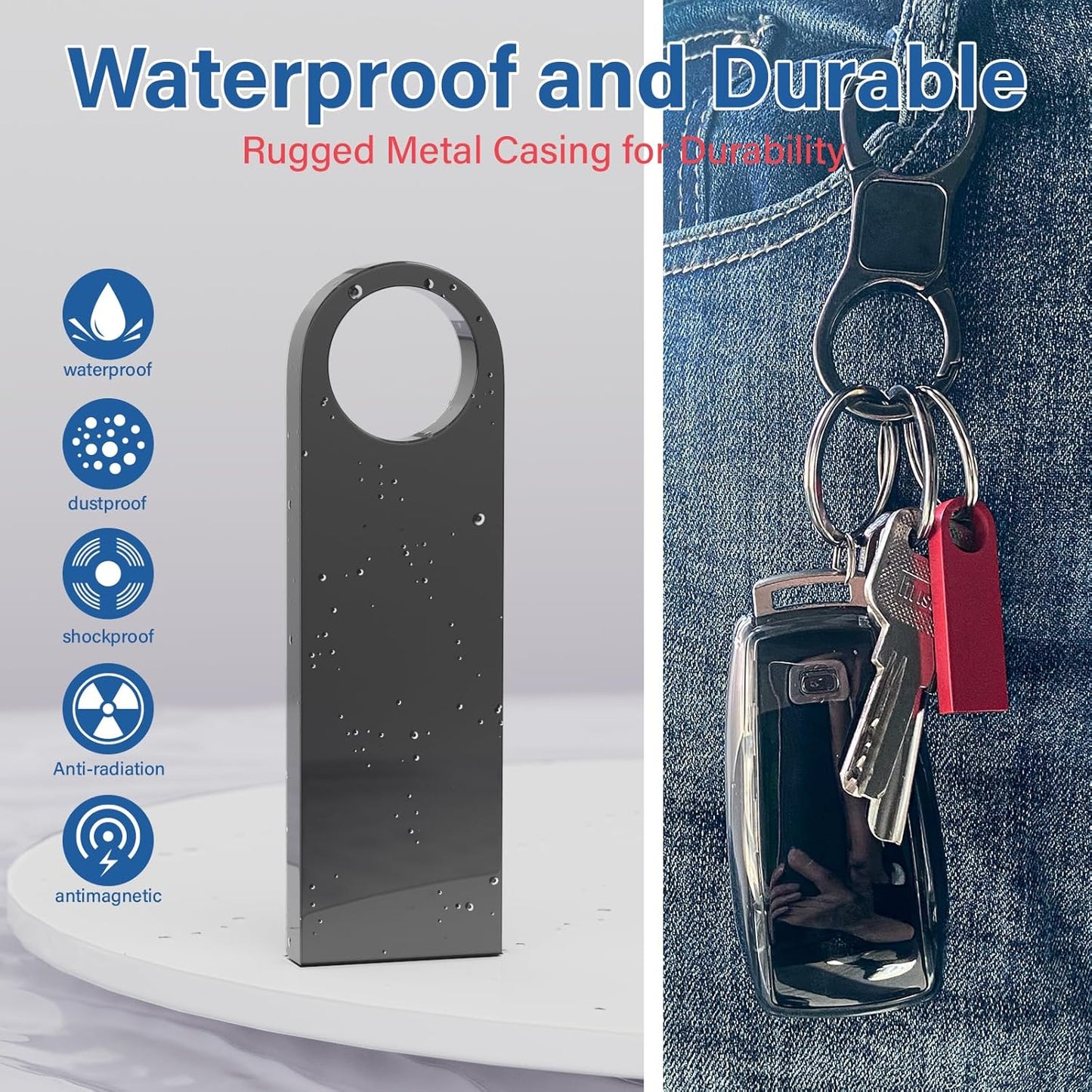 1GB USB Flash Drive 2 Pack with Keychains, Wooolken Sleek Metal USB 2.0 Thumb Drives Memory Stick for PC Laptop Computer