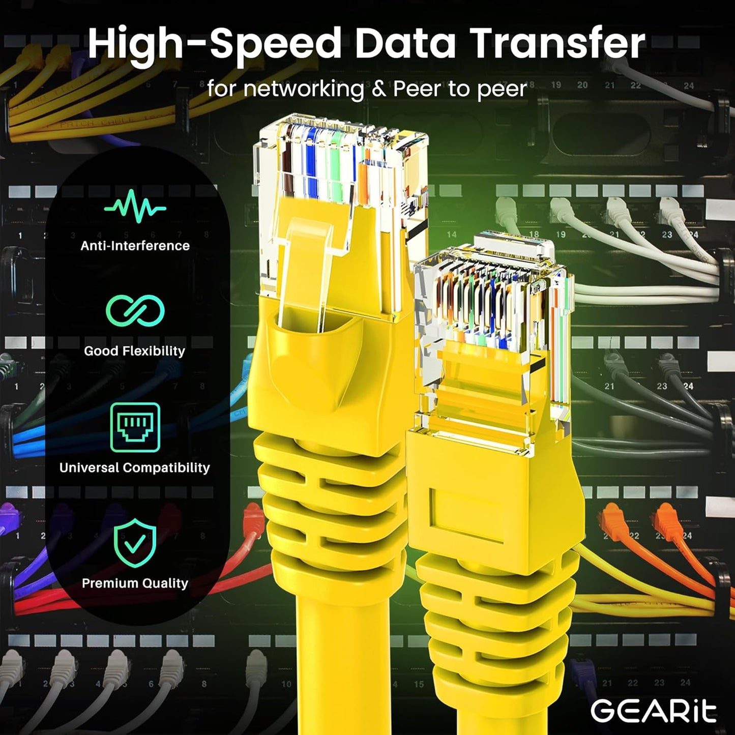GearIT Cat 6 Ethernet Cable (24-Pack 3 Feet) Cat6 Network Patch, 10Gbps, RJ45, Snagless Cord, Gold-Plated Connectors, Internet for PC, TV, Tablet, Router, Printer, Servers, IT Data Center - Yellow