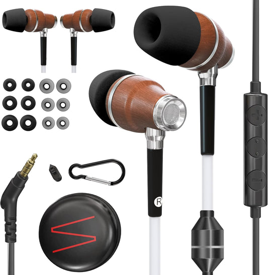 Symphonized Premium Wooden Airtube Headphones EMF Earbuds, 3D Sound, Microphone Volume Control, 8mm Bass Drivers Granting High Audio Quality 3.5mm Jack