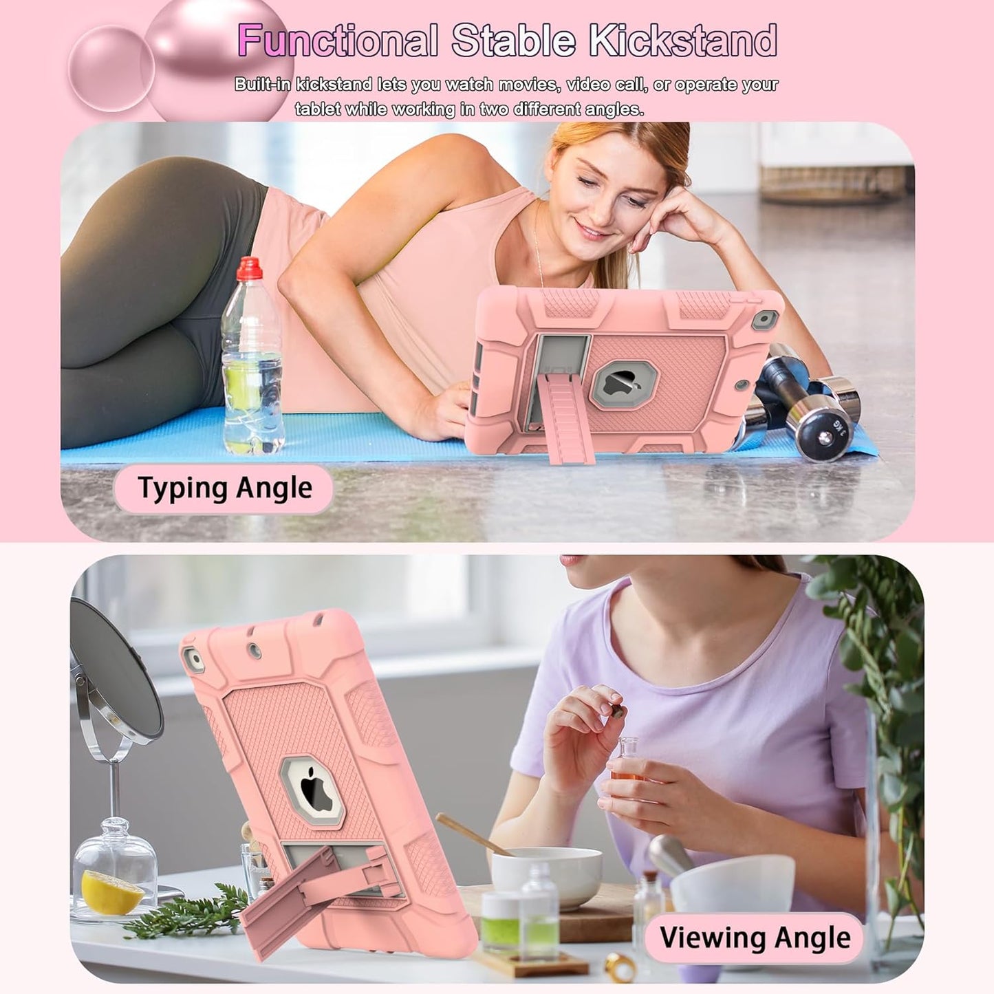 Rantice iPad 9th Generation Case, iPad 8th Generation Case, iPad 7th Generation Case, Hybrid Shockproof Rugged Drop Protection Cover with Kickstand for iPad 10.2'' (Rose Gold)