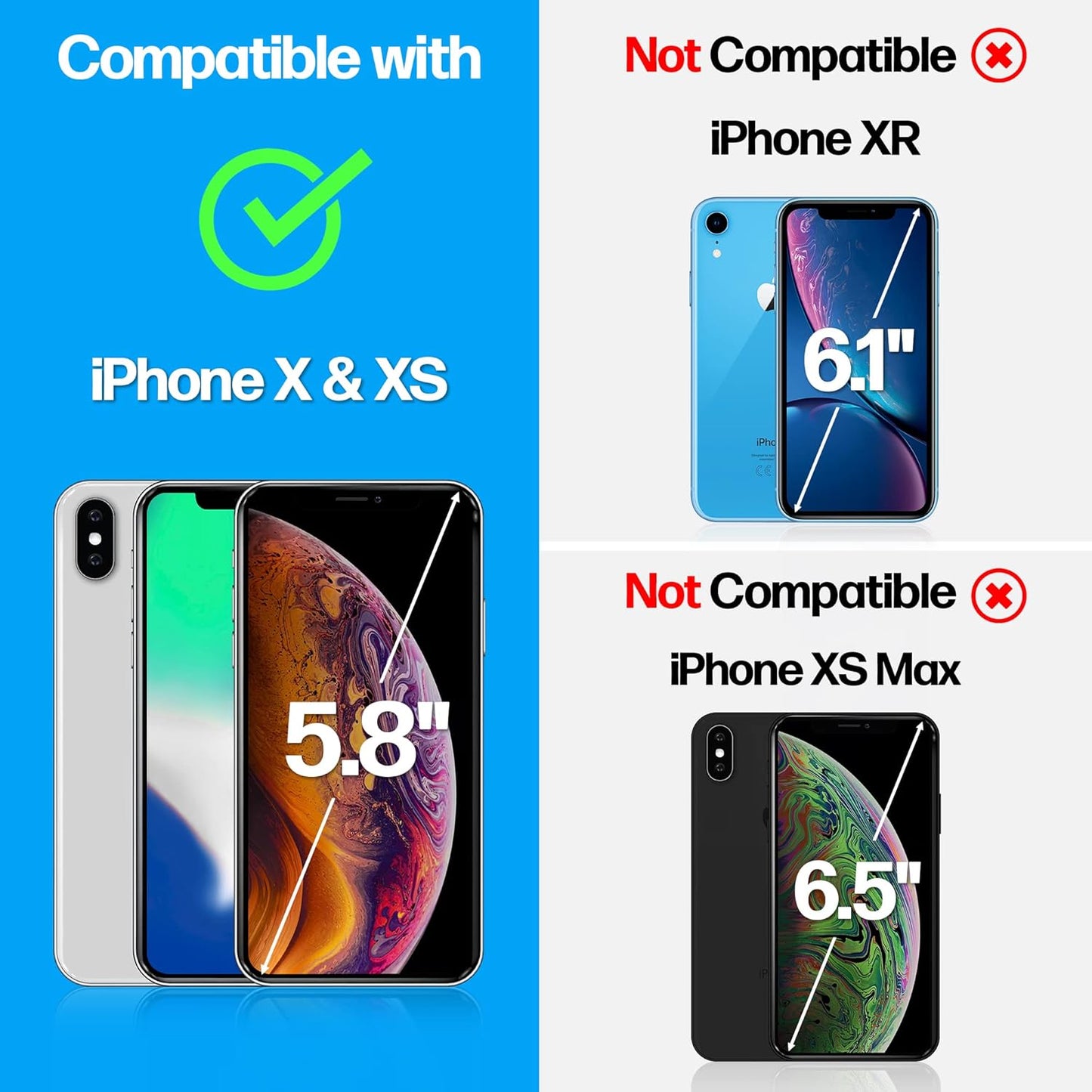 Power Theory Designed for iPhone X, iPhone Xs Screen Protector Tempered Glass [9H Hardness], Easy Install Kit, 99% HD Bubble Free Clear, Case Friendly, Anti-Scratch, 2 Pack