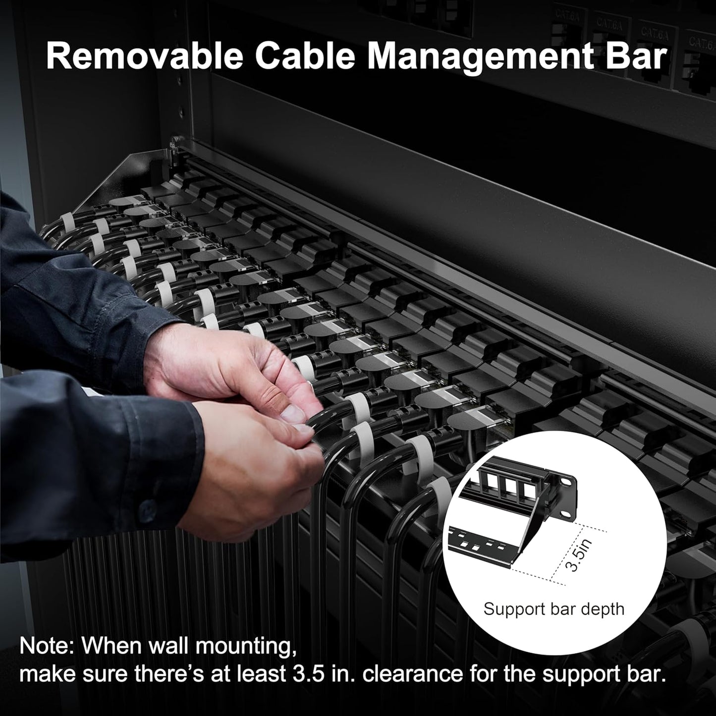 Jadaol 24 Port Patch Panel Rackmount or Wall Mount 19-Inch, 1U Cat6 Network Panel Preloaded with 24 Keystone Couplers plus 1 Spare, 10Gbps Ethernet Patch Panel with Cable Management & Back Support Bar