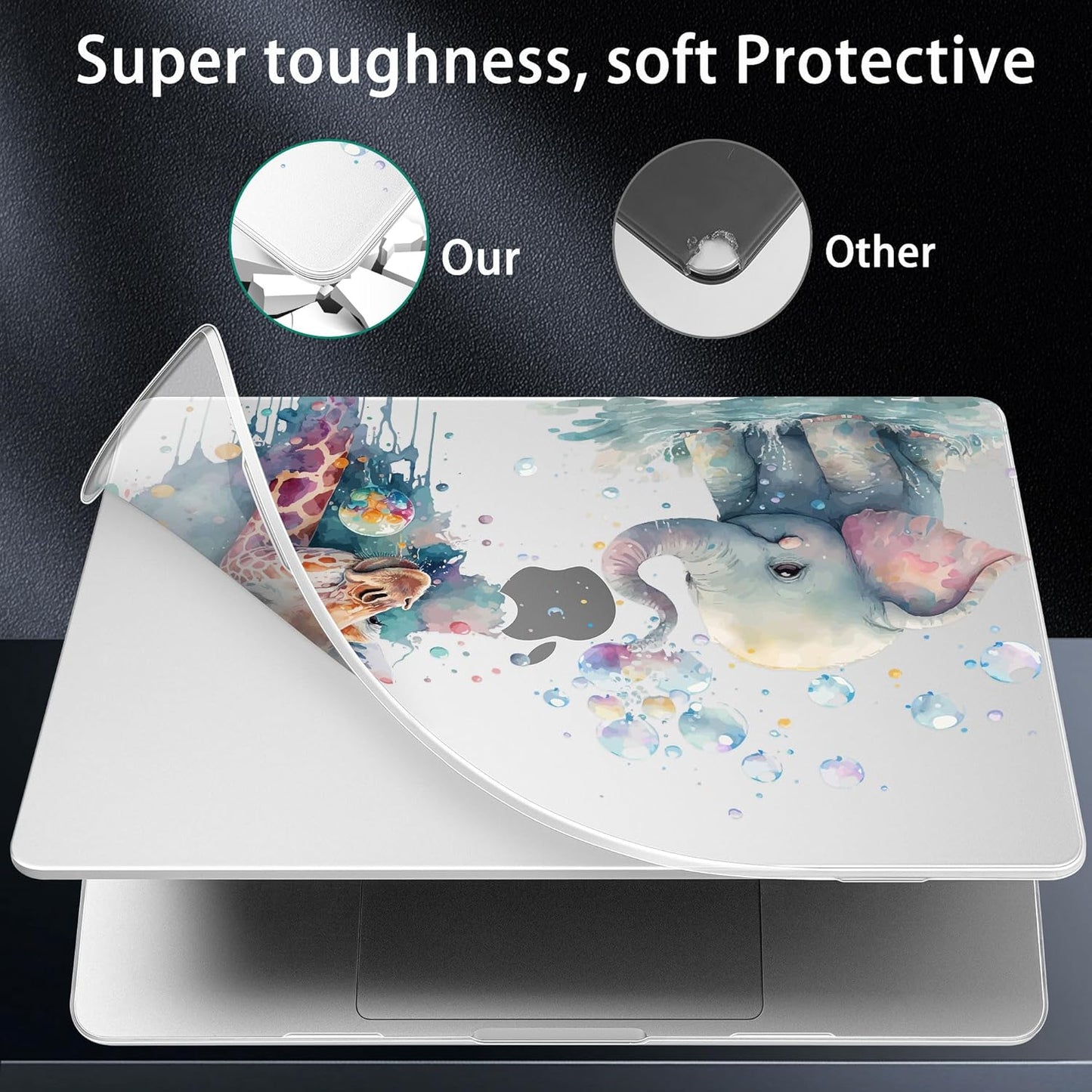 for MacBook Pro 16 inch Case 2021 2022 2023 2024 Release A3186 A3403 M4 A2991 M3 A2780 M2 A2485 M1 Pro/Max, Hard Shell Case with Screen Protector & Keyboard Cover, Elephant & Giraffe