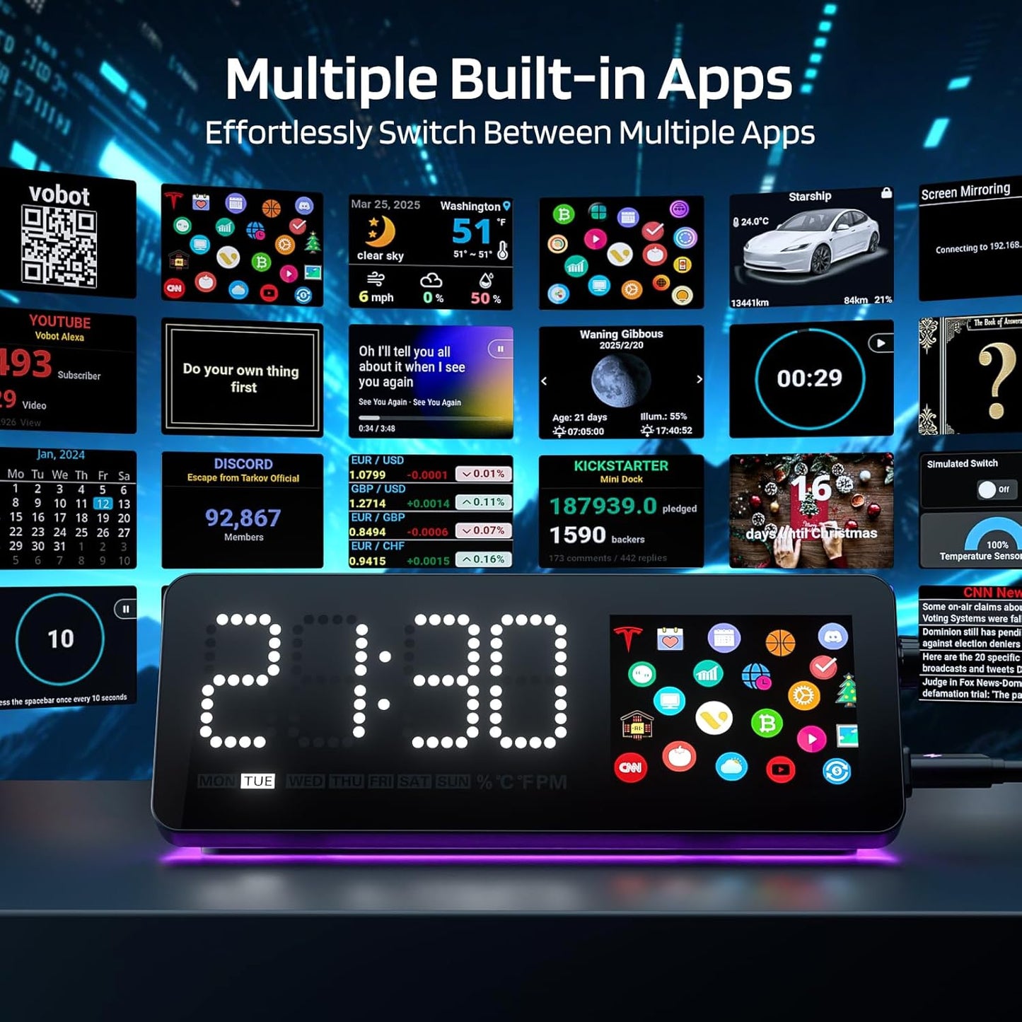 LTC Laptop Docking Station, 7-in-1 USB C Hub with Screen, Multiple Built-in Apps, Multiport Adapter with HDMI 4K@60Hz, 90W Power Delivery, USBC & USBA Data Ports, Dongle for MacBook, Dell, and More