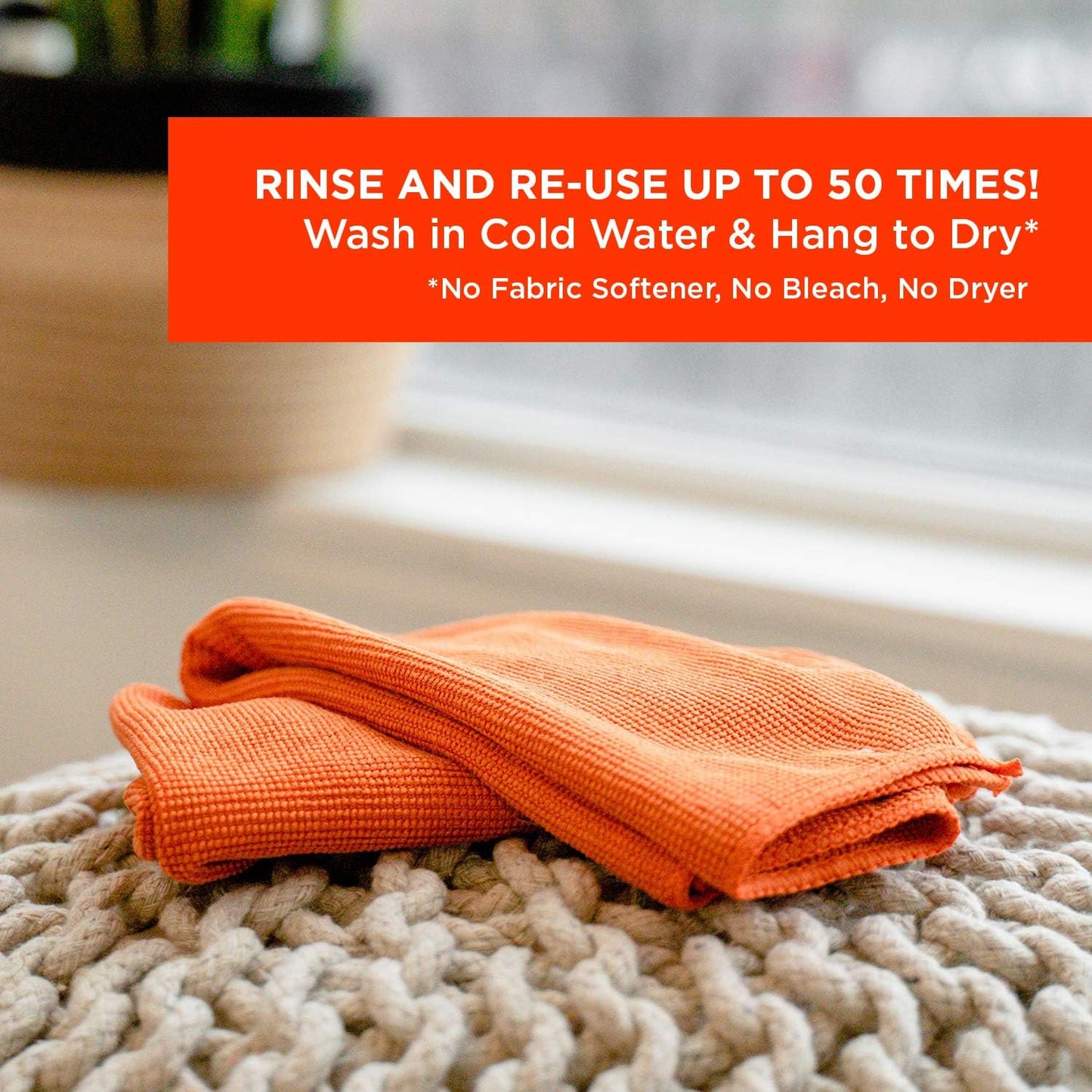 WHOOSH! Microfiber Cleaning Cloth, 3 Pack, Glasses and Screen Cleaning Cloth, Suitable for TV, Car Screen, Computer, Laptop, iPad, MacBook, Smart Phone, Monitor, Watches (14”x14”), Orange