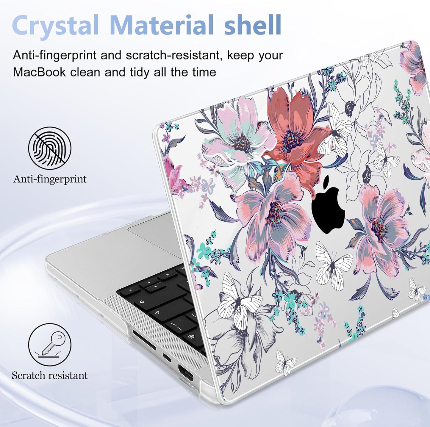 for MacBook Pro 16 inch Case 2021 2022 2023 2024 Release A3186 A3403 M4 A2991 M3 A2780 M2 A2485 M1 Pro/Max, Hard Shell Case with Screen Protector & Keyboard Cover, Floral C319