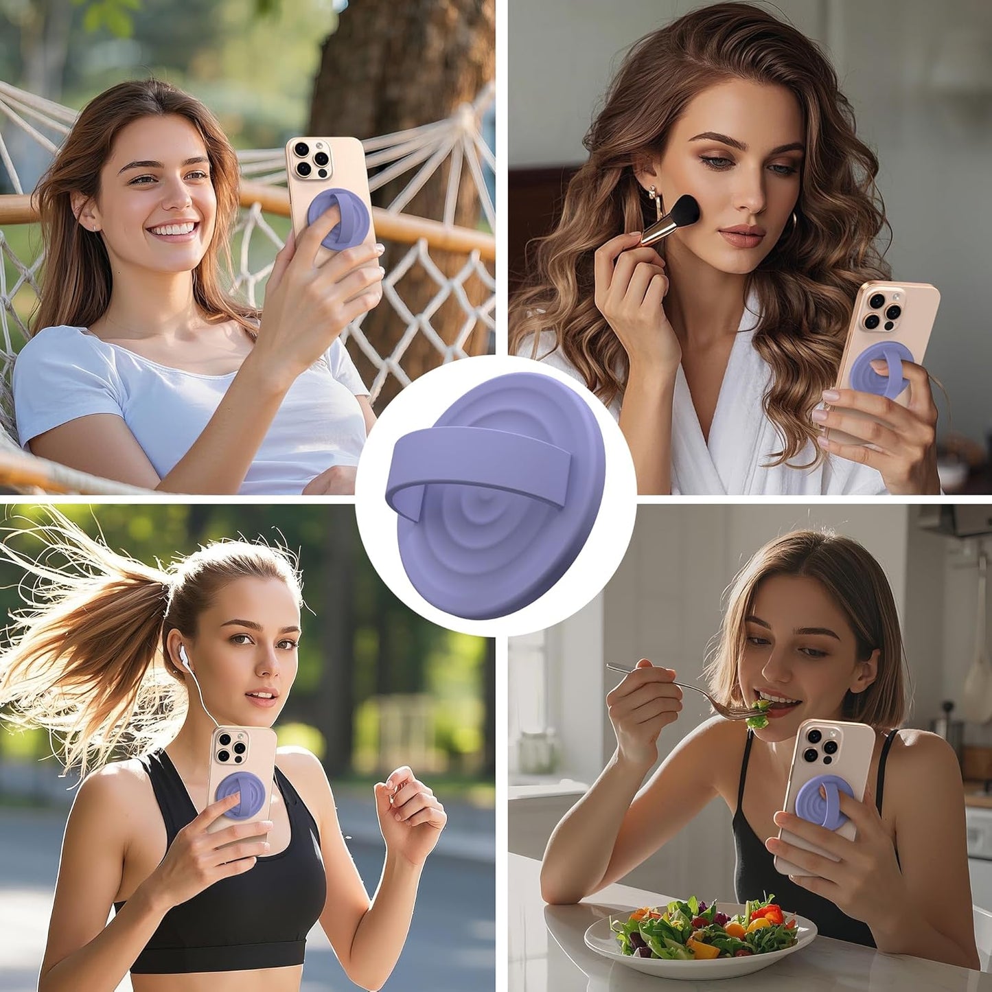 Magnetic Phone Ring Grip Holder, Silicone Finger Loop Grip, Compatible with MasSafe, Back of Phone for iPhone Pro Max/Plus/16/15/15/14/13/12 Series, Lavender