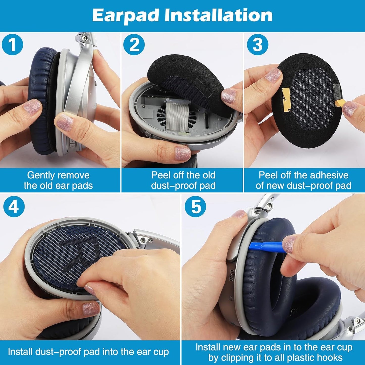 Ear Pads for Bose QuietComfort 35 ii, Premium Softer Leather Replacement Pads for Bose QC35 QC35ii Headphones Ear Pads Quiet Comfort, Noise Isolation Foam, Added Extra Thickness (Midnight Blue)