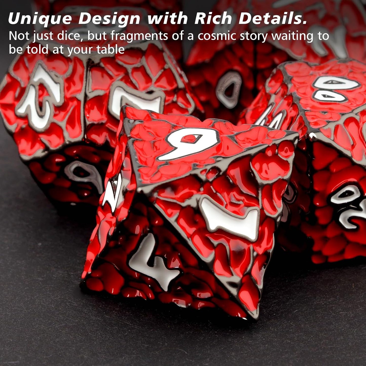 PJOY Metal D&D Dice Set for Dungeons and Dragons Dice with Case Meteorite Black Red 16mm Role Playing Cool DND Gifts for Players DM Board Game Masters