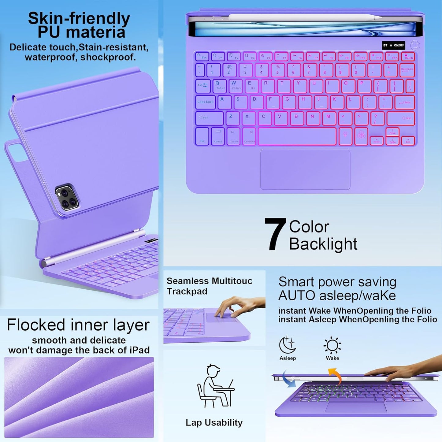 Keyboard Case for iPad Air 13 inch (M3 2025/M2, 2024),iPad Pro 12.9 inch (3/4/5/6th Gen)，Magic-Style Magnetic – Floating Cantilever Stand – Backlit Keyboard Case with Multi-Touch Trackpad