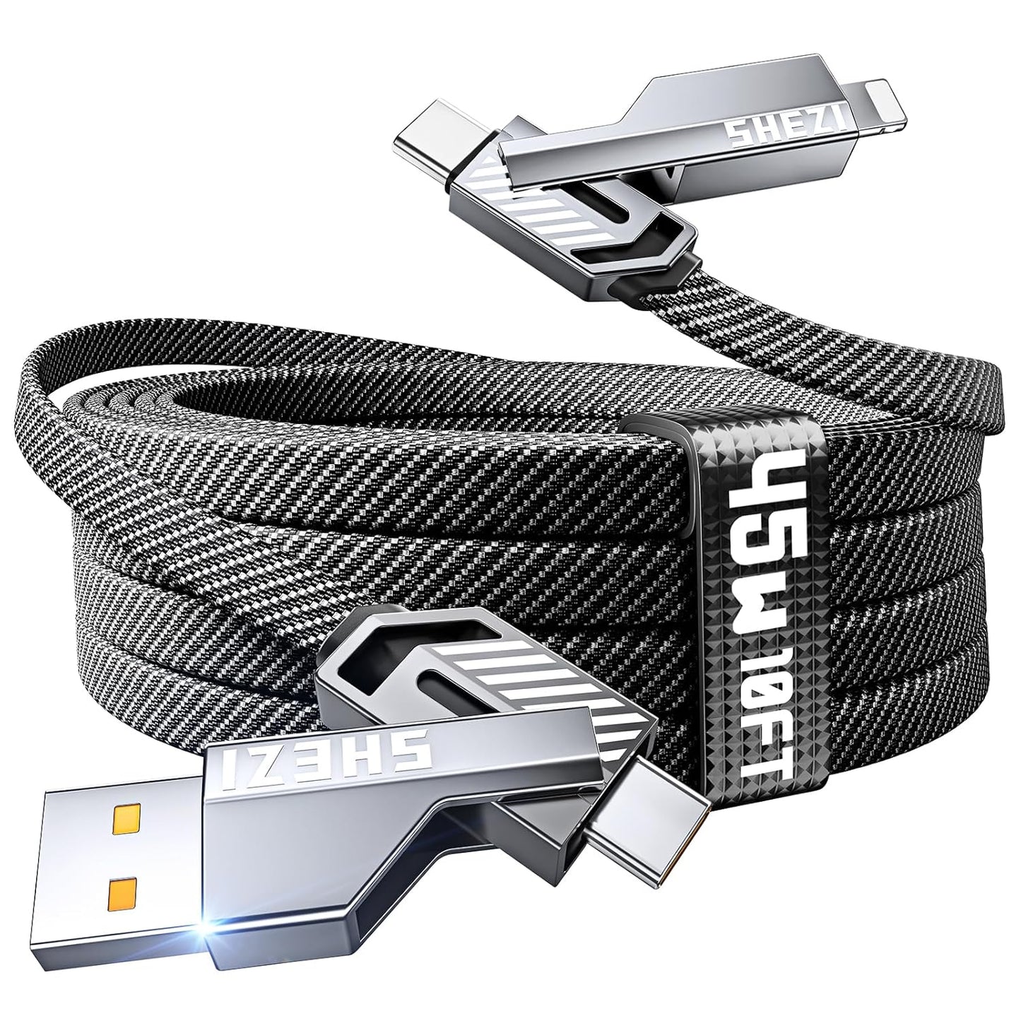 [One is Enough] 4-in-1 Compatible with USB C to Lightning Cable, 45W High-Speed Charging & Fast Data Transfer,CarPlay & Android Auto Support Multi Charger Cord Combo for iPhone/Samsung/iPad,10FT