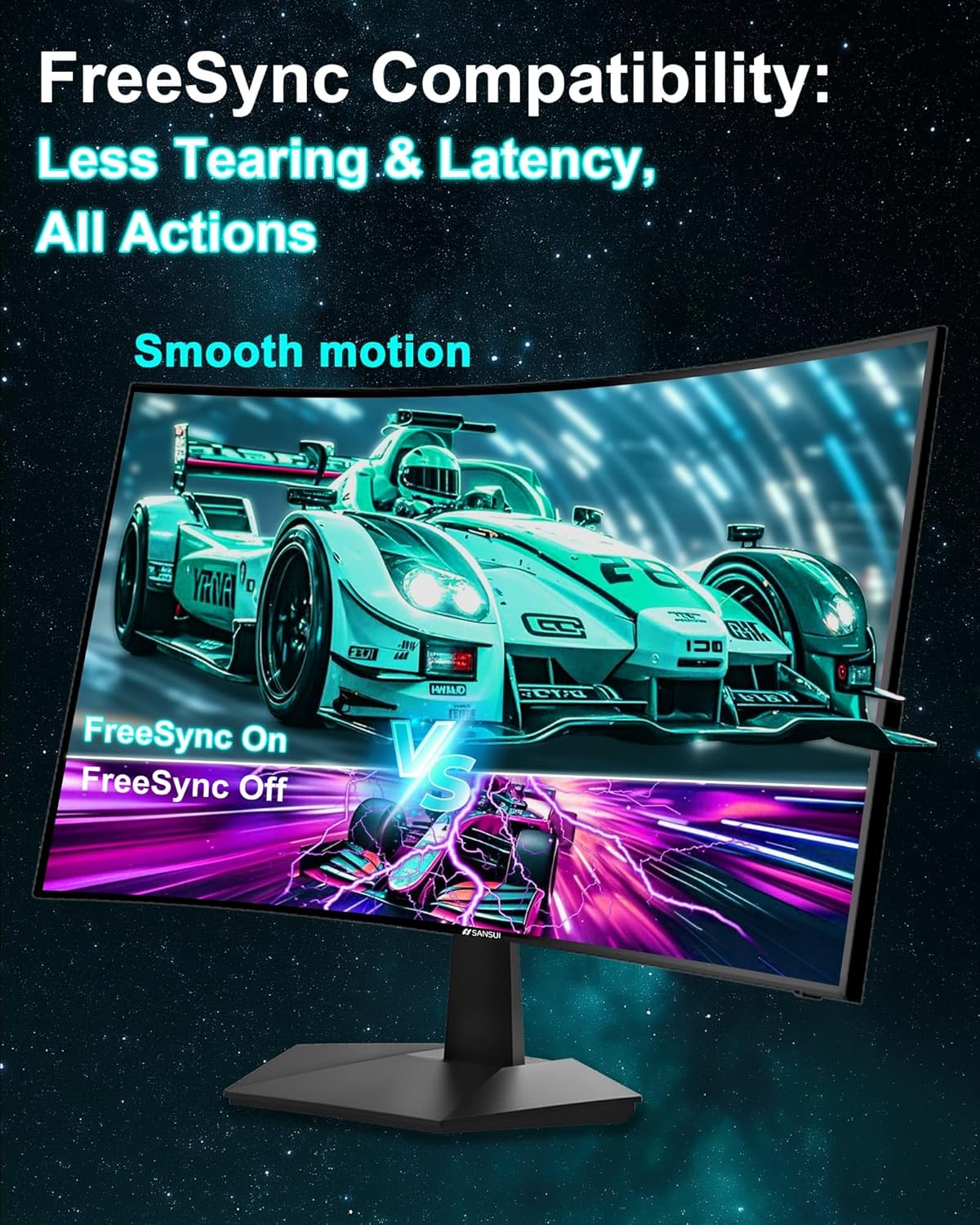 SANSUI 27 Inch Curved 160Hz Gaming Monitor, 1500R Curved Computer Gaming Monitor FHD 1080P, 4000:1, 110% sRGB, FPS/RTS, 1Ms MPRT|FreeSync|HDR|Low Blue Light|HDMI DP| VESA Support, HDMI Cable Incl.