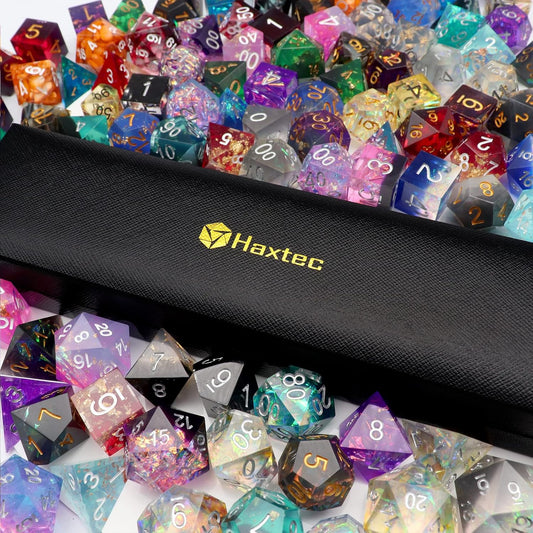 Haxtec Mystery DND Dice Set Sharp Edge Resin Dice with Dice Case Handmade Polyhedral D&D Dice Set for TTRPG Dungeons and Dragons DND Gifts