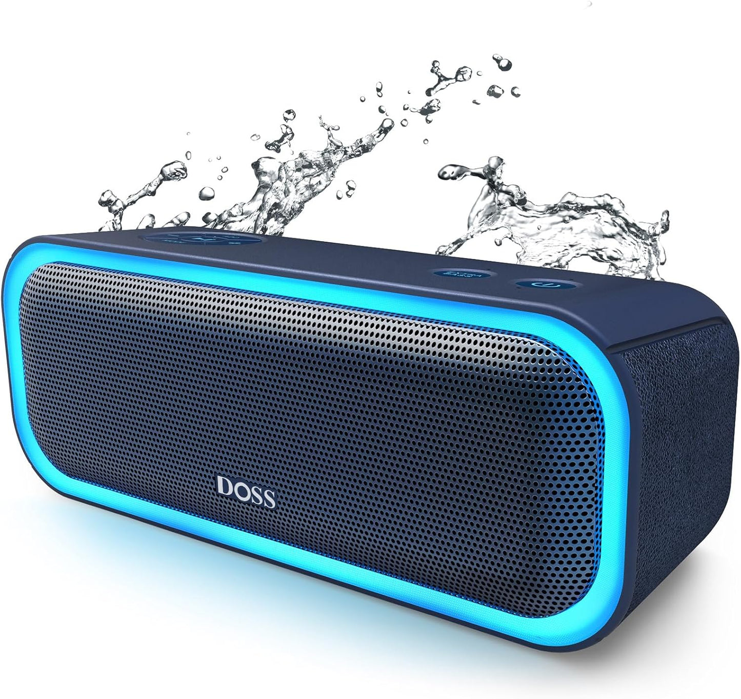 DOSS SoundBox Pro Bluetooth Speaker with 20W Stereo Sound, Active Extra Bass, IPX6 Waterproof, TWS Pairing, Multi-Colors Lights, 20H Playtime, Portable for Beach, Outdoor-Blue
