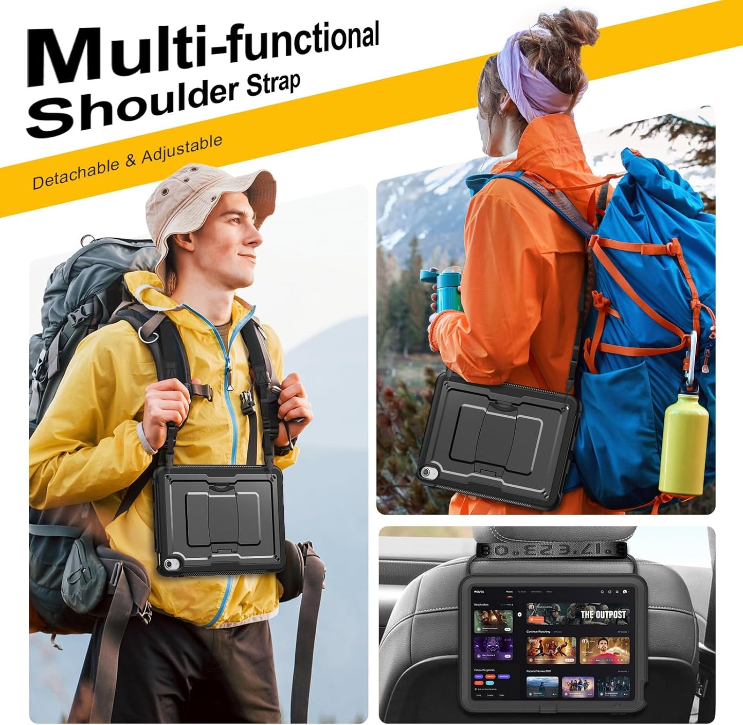 SEYMAC stock Case for iPad (A16) 11th/10th Generation 11''/10.9'' 2025/2022, with Built-in Screen Protector, Shoulder Strap, Built-in Kickstand, Rugged Full Body Shockproof Protective Case, Black