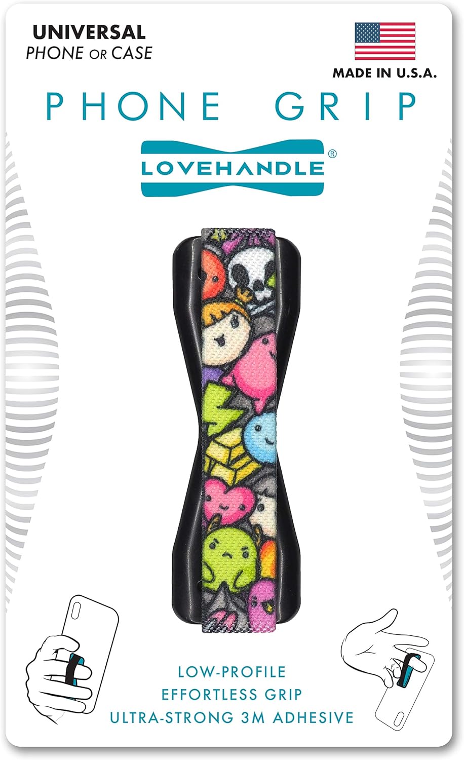 LOVEHANDLE Universal Phone Grip for Smartphones & Mini Tablets - Phone Holder for Hand - Wireless Charging Compatible - Made in The USA - Frenzy