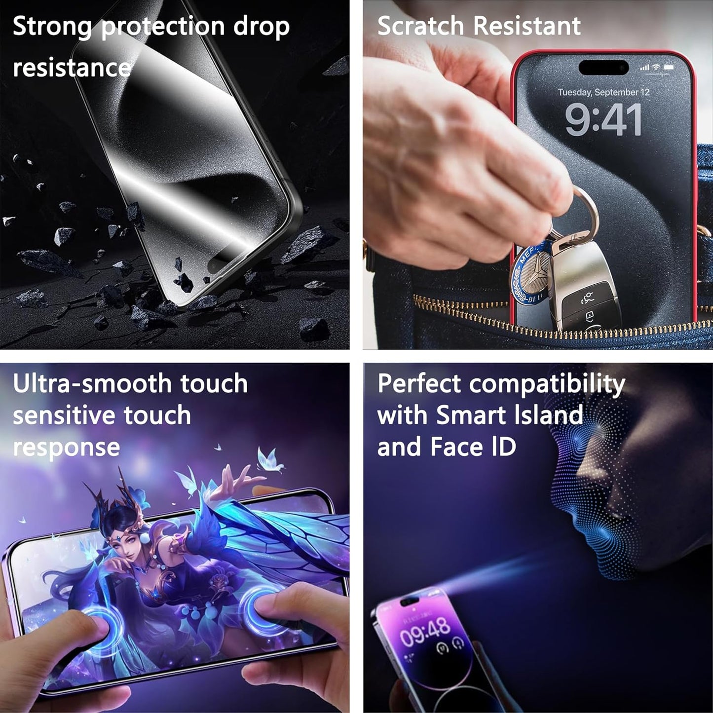 2 Pack Screen Protector for iPhone 16 Pro, 9H Tempered Glass, Full Coverage, Anti-Fingerprint, Auto Dust-Elimination, No Bubble, Easy Installation