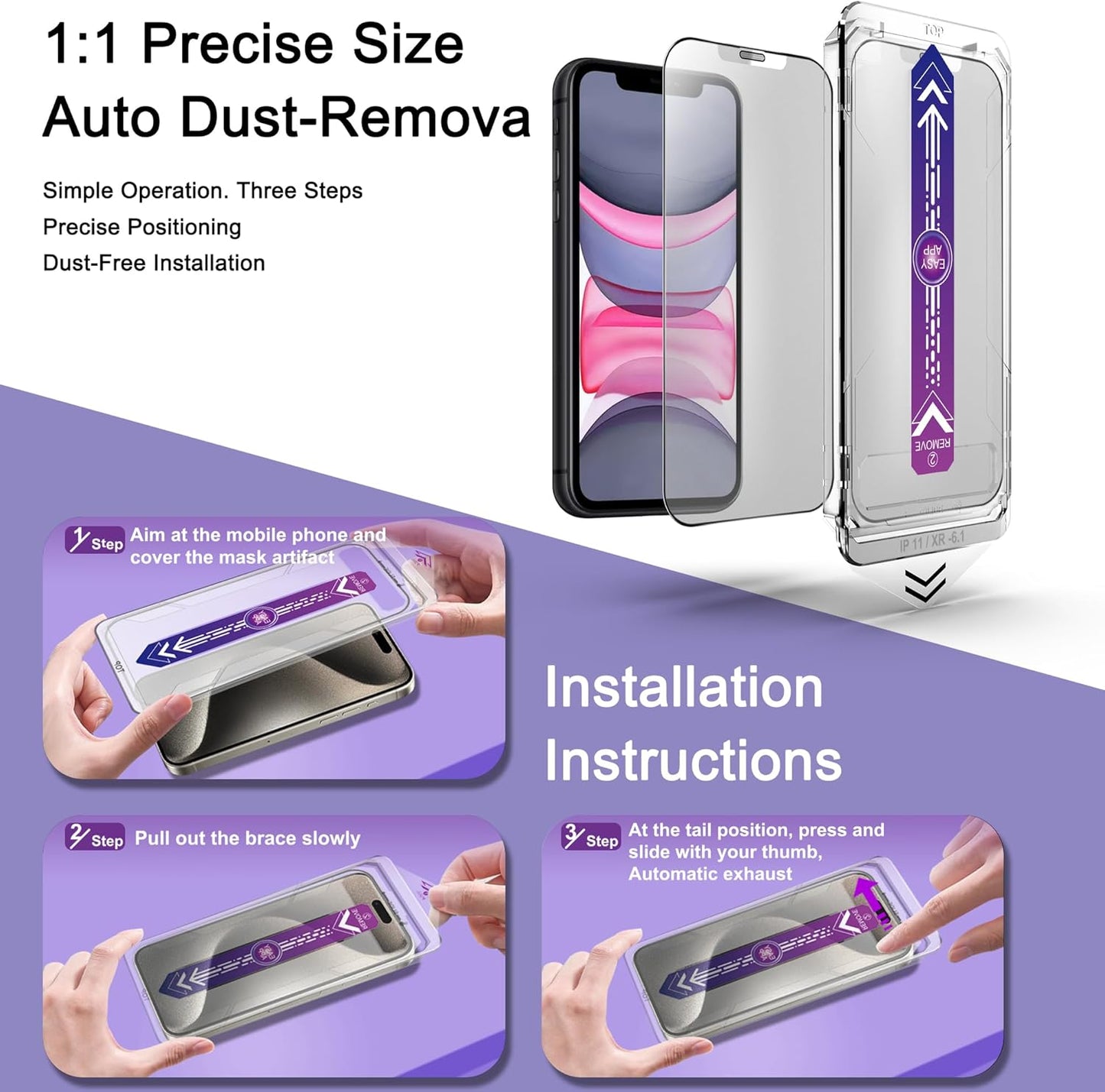 2 Pack Matte Screen Protector for iPhone 11/iPhone XR, 9H Tempered Glass, Full Coverage, Anti-Fingerprint, Auto Dust-Elimination, No Bubble, Easy Installation