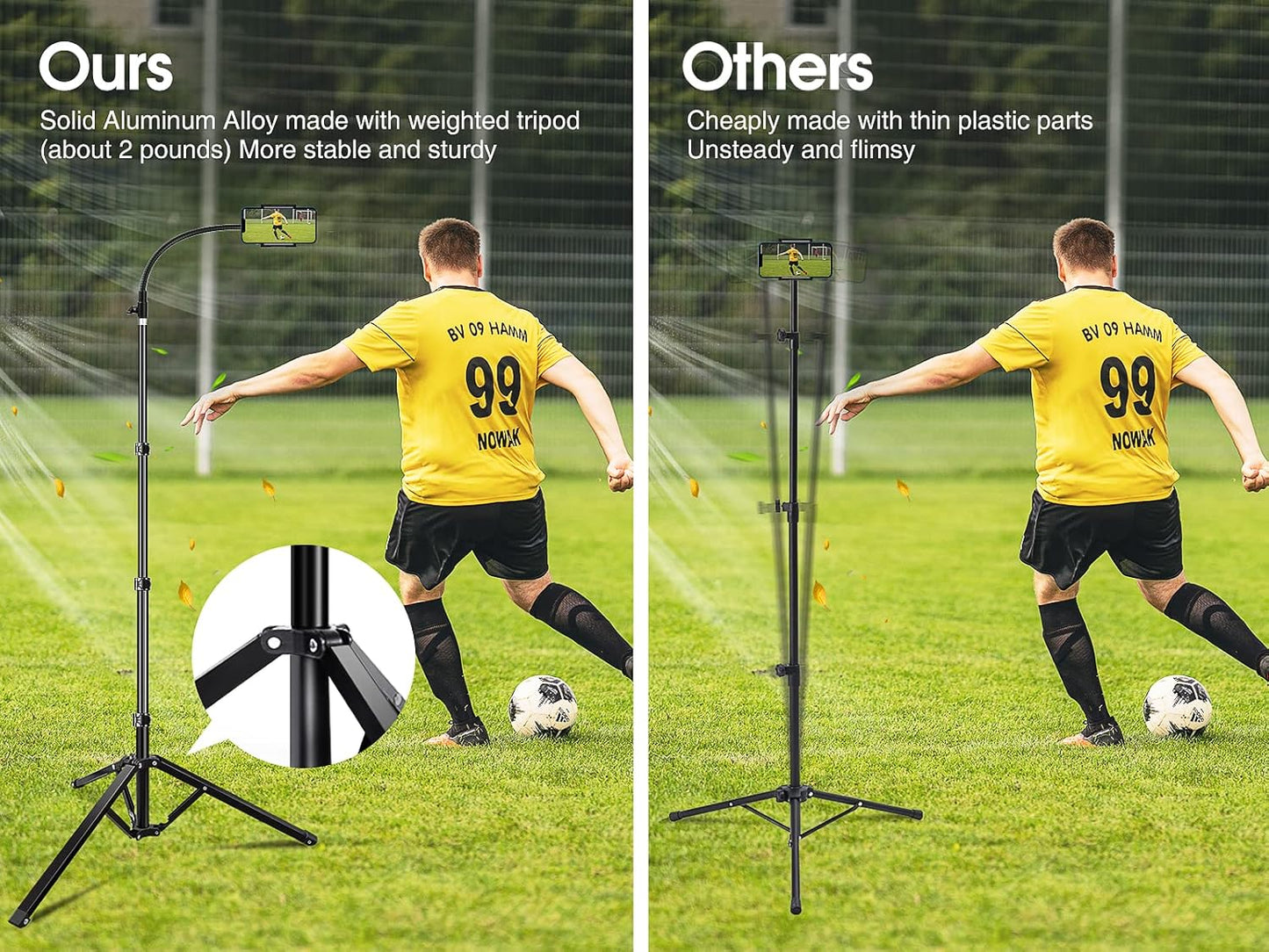 Elitehood 6.7 Feet Tall Phone Tripod, Heavy Duty Metal iPhone Tripod Stand with Remote, 17" Gooseneck Overhead Tripod for iPhone 15 14 13 Pro Max / 13 Pro / 13 12 11, Android Cell Phone Black