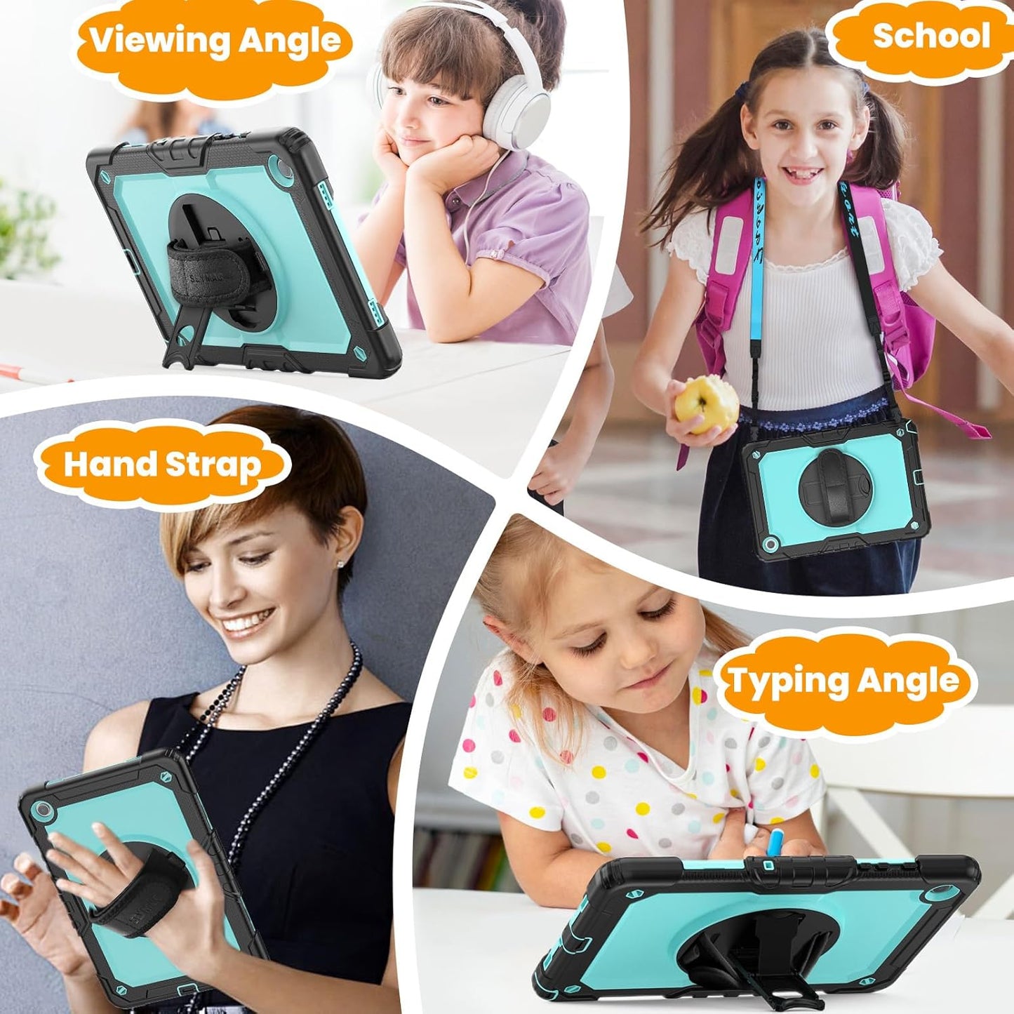 SEYMAC stock Case for Samsung Galaxy Tab A8 10.5'', Full-Body Drop Protection Case with Screen Protector Pencil Holder [360° Rotating Hand Strap] &Stand, SkyBlue+Black