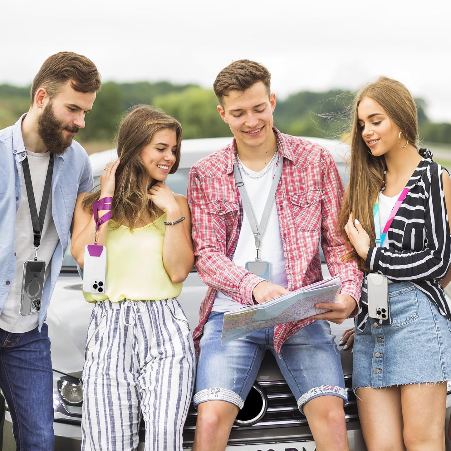 Doormoon Phone Lanyard, Adjustable Neck Strap with 4 TPU Patch for Phone Case Keys ID Badges Universal Cell Phone Lanyard Compatible with iPhone, Samsung, Most Smartphones, 2 Pack, Black Black