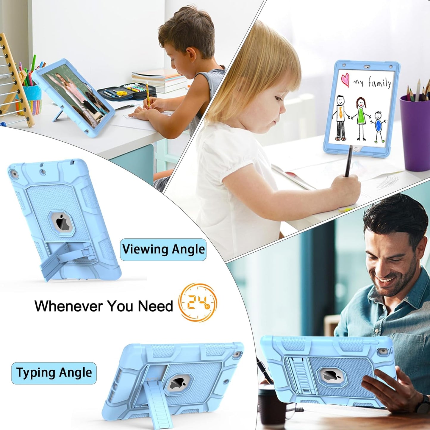 Rantice Case Compatible with iPad 9th Generation Case, iPad 8th Generation, iPad 7th Generation, Hybrid Shockproof Rugged Drop Protective Case with Kickstand for iPad 10.2'' (babybule), LightBlue