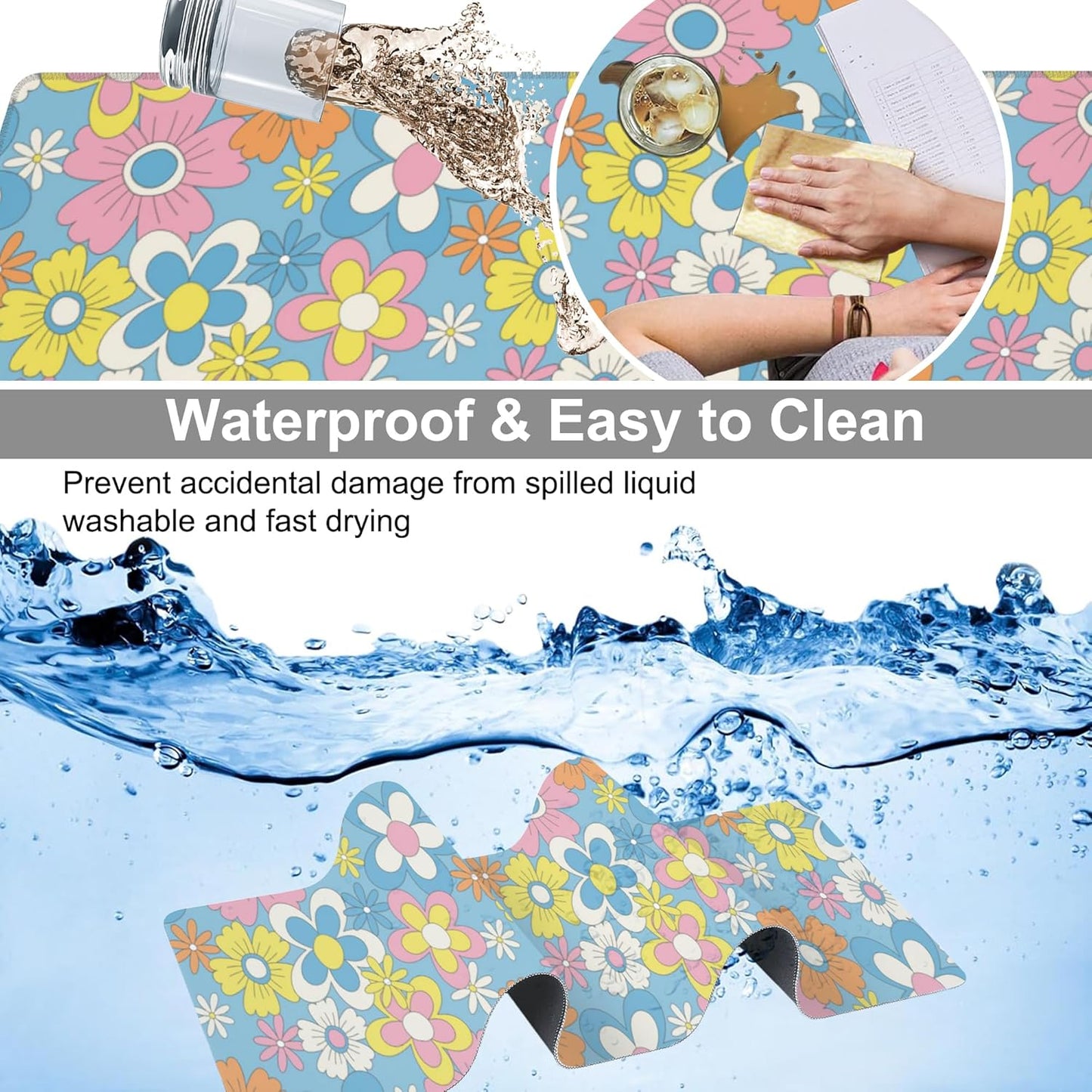 Colorful Retro Flowers Desk Mat,Large Cute Floral Gaming Keyboard Mouse Pad,Non-Slip Rubber Base Desk Pad Thick Stitched Edges Waterproof Mousepad Mouse Mat 31.5"x11.8"