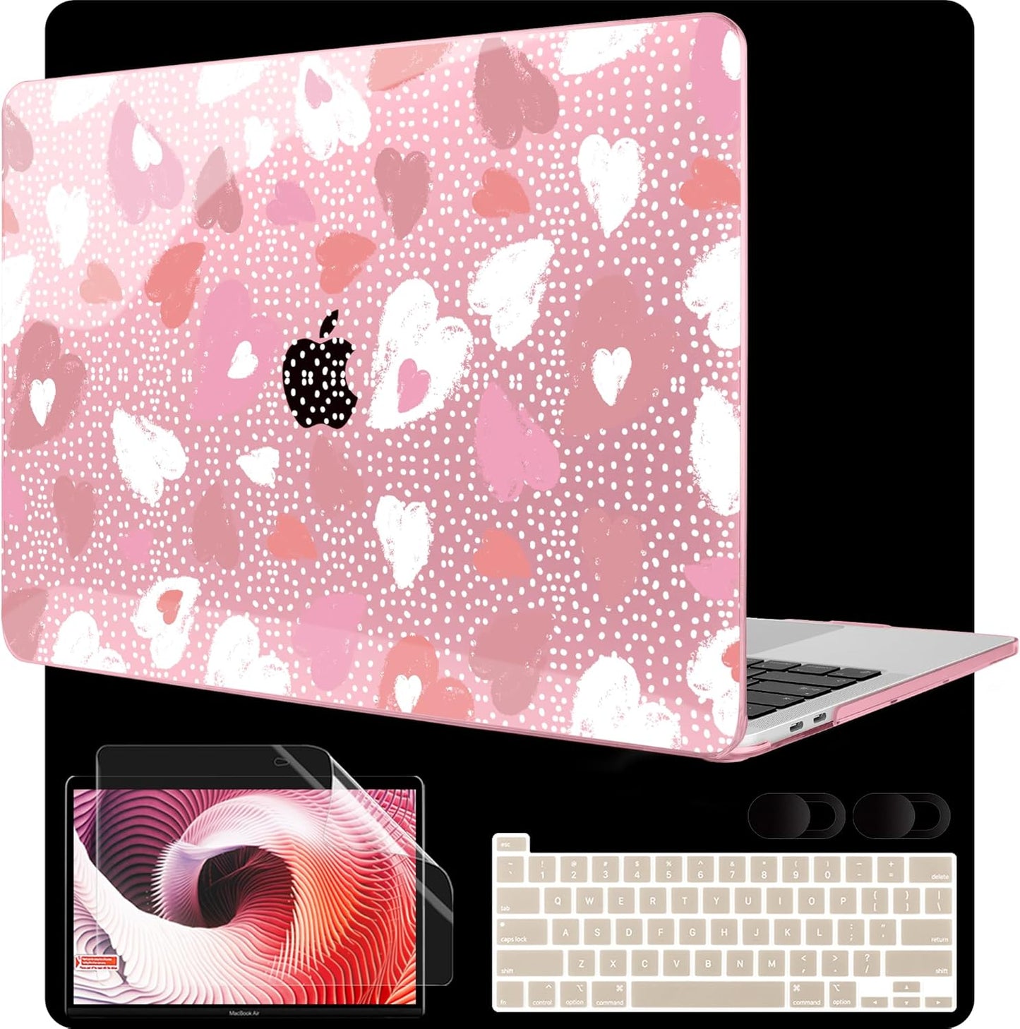 MEEgoodo Case for MacBook Pro 13 inch Case 2022 2021 2020 New A2338 M2/M1 A2251 A2289, Laptop Hard Shell with Keyboard & Camera Cover Compatible with 13 inch MacBook Pro, Pink Hearts & Dots