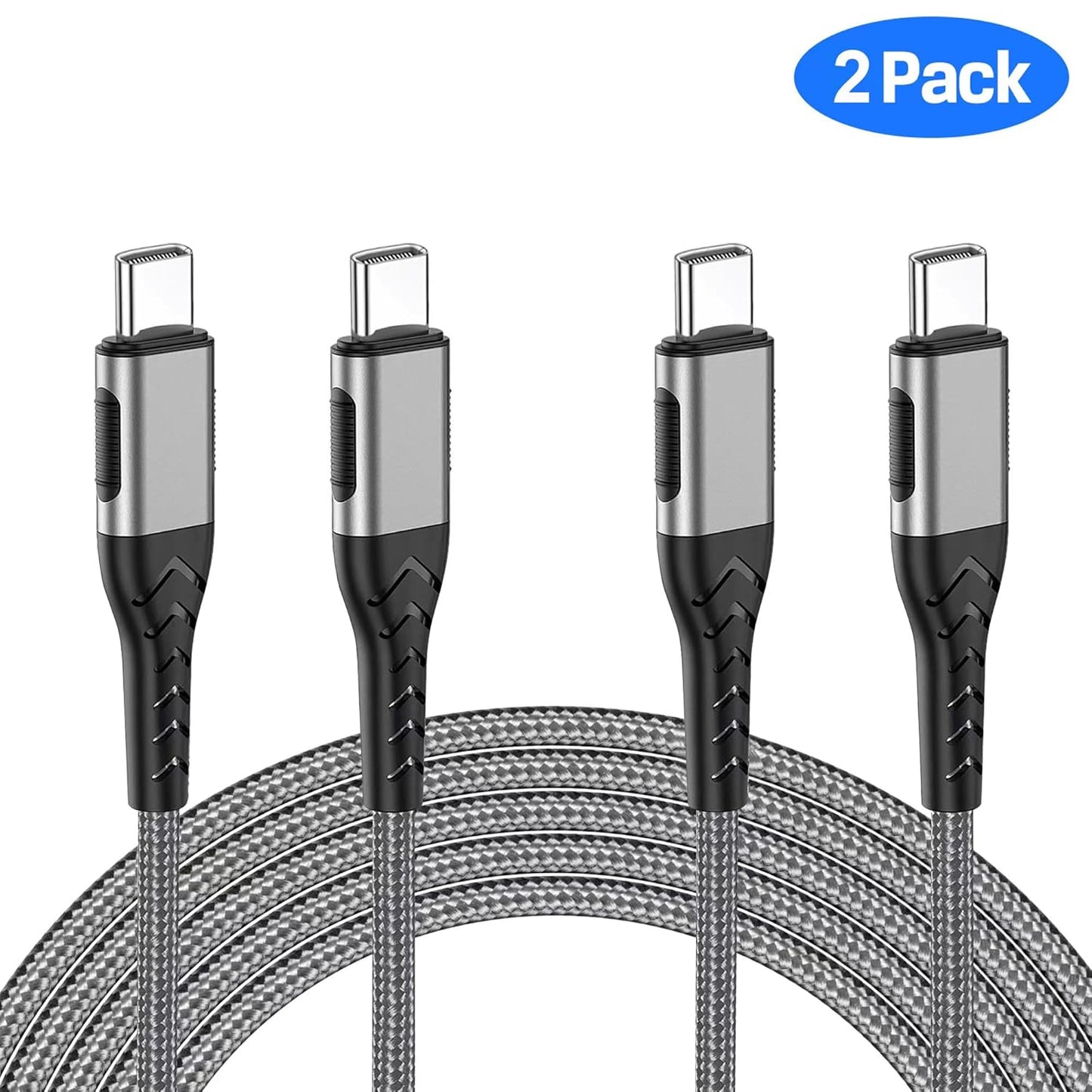 Durcord USB C to USB C Cable, 2Pack 100W 6ft USB C Charger Cable Fast Charging for Android/Phone/Pad, Type C to Type C Charger Braided USB Cable Compatible withi Phone 15 Pro Plus Max Silver