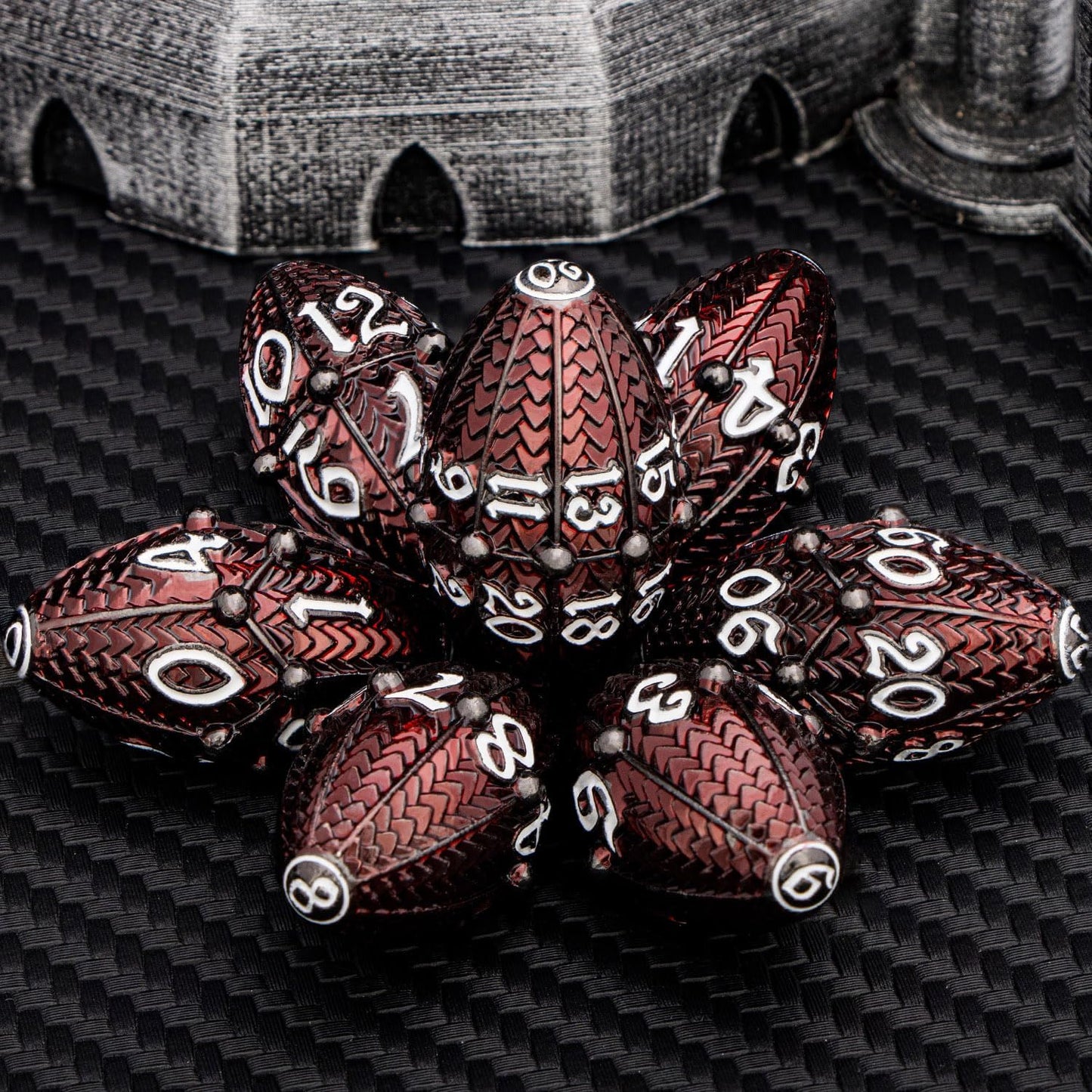 ARUOHHA DND Metal Dice Black Red Dragon Egg Dice with Metal Box, Role Playing Game RPG Polyhedral D and D Dice Set D20 D12 D10 D8 D6 D4