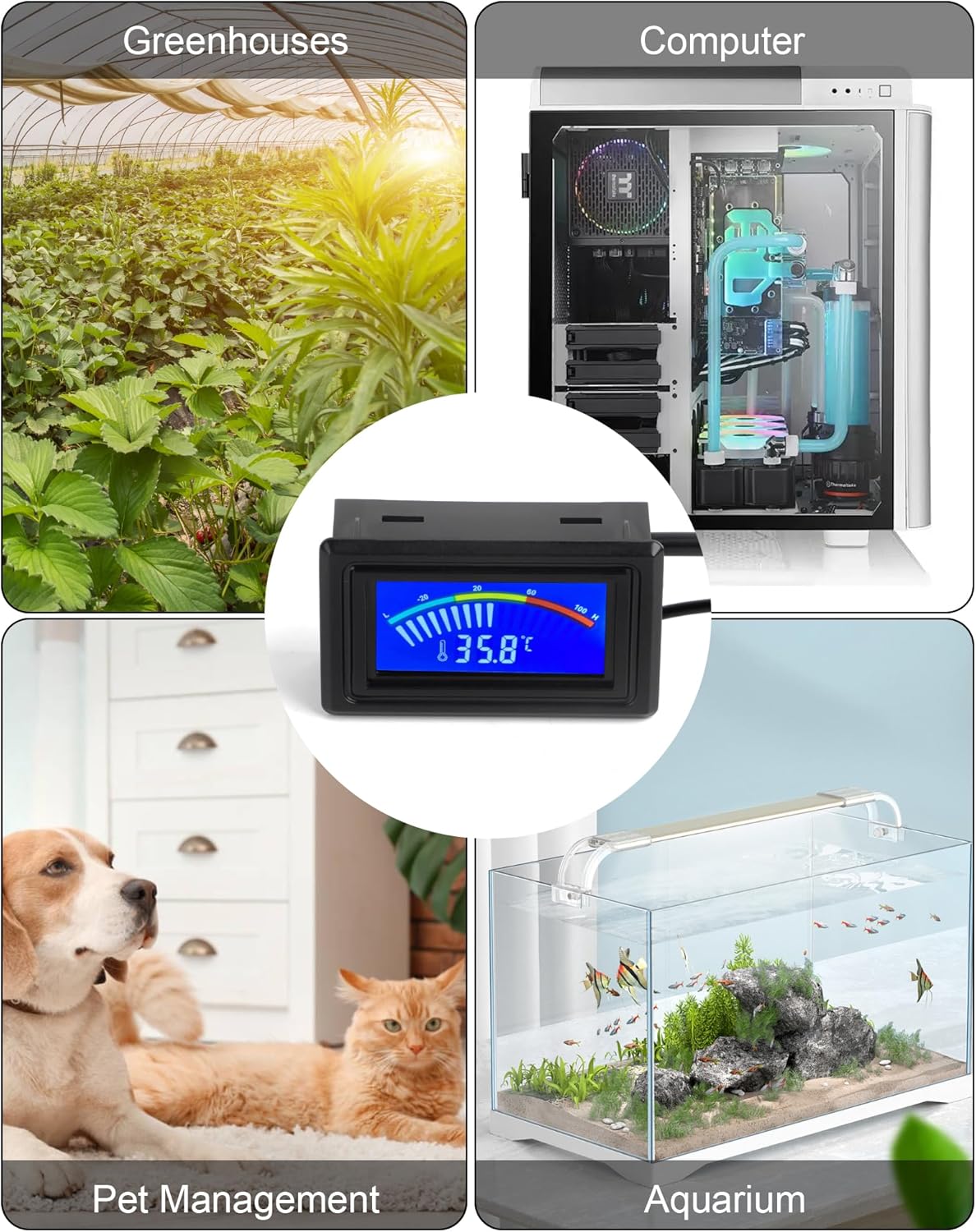 KEYNICE Digital Thermometer, Aquarium Thermometer, Digital Temperature Gauge, Temperature Monitor with Sensor, USB Power Supply, ℉ and ℃ Switchable, LCD Display, USB Thermometer Indoor Outdoor