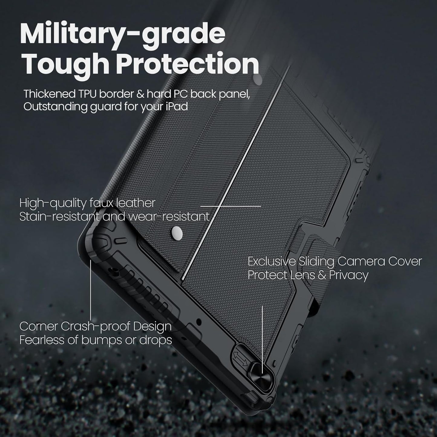 Nillkin iPad 9th Generation (10.2", 2021) Case with Detachable Keyboard, Magic Trackpad, Portrait/Landscape Modes, Rugged Keyboard Case with Camera Cover for iPad 8th/7th Gen, Black