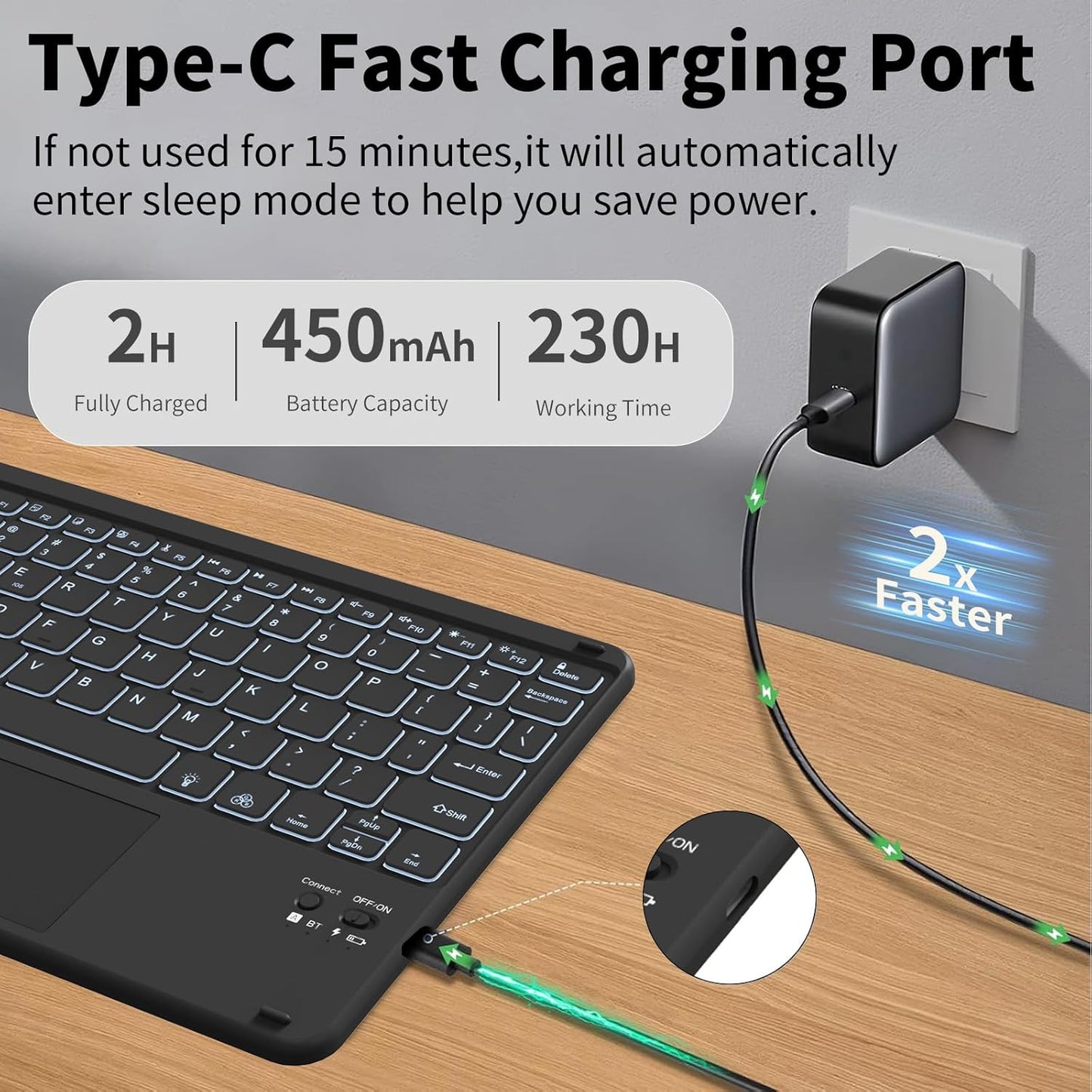 JKSML for iPad(A16) 11th/10th Generation Case with Keyboard (11/10.9 inch) 2025/2022, 7 Color Backlight Detachable Bluetooth Cover with Trackpad, Flip Stand Case Thin with Pencil Holder, Black