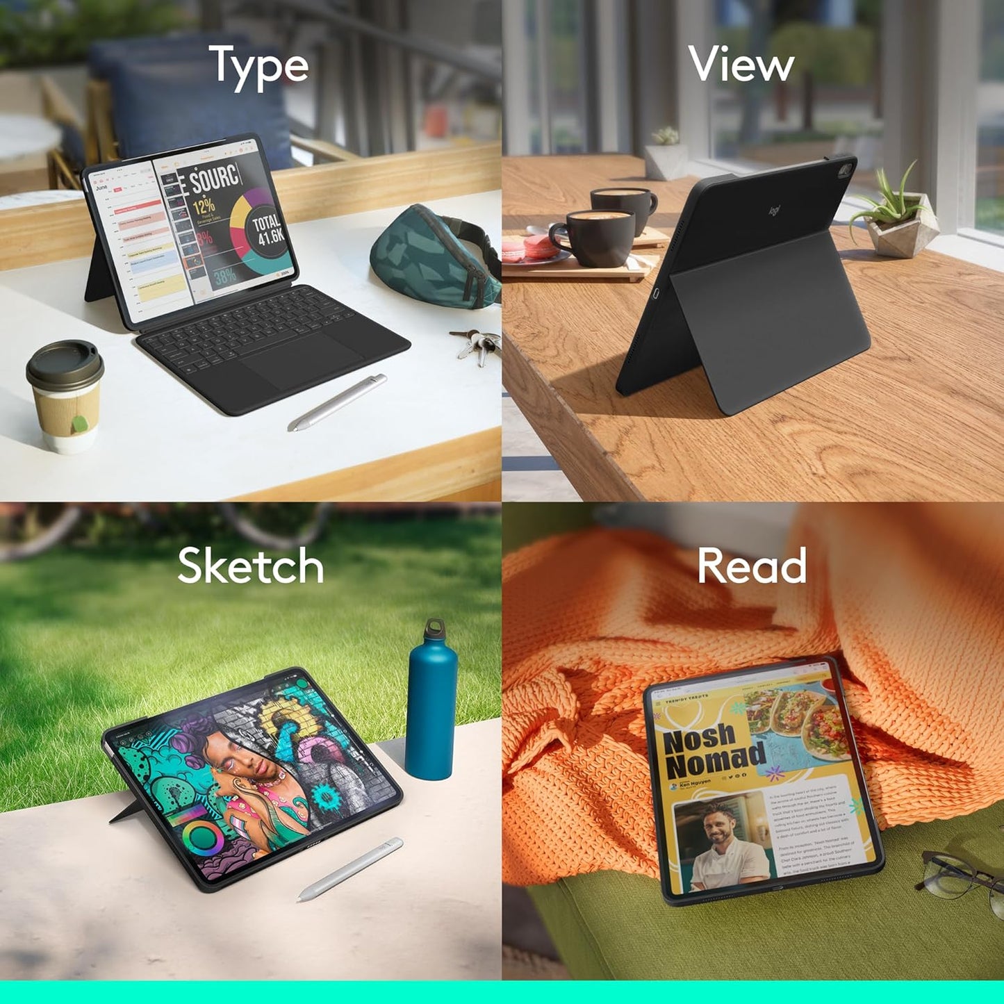 Logitech Combo Touch iPad Air 13-inch (M2 & M3)(2024, 2025) Keyboard Case - Midnight Black and Logitech Crayon Digital Pencil (2018 and Later)