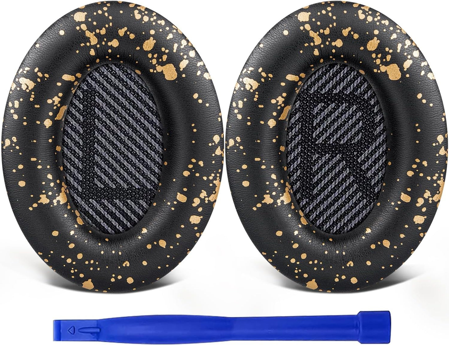 SoloWIT Replacement Earpads Cushions for Bose QuietComfort 35 (QC35) & Quiet Comfort 35 II (QC35 ii) Headphones, Ear Pads with Softer Leather, Noise Isolation Foam, Added Thickness (Black Gold)