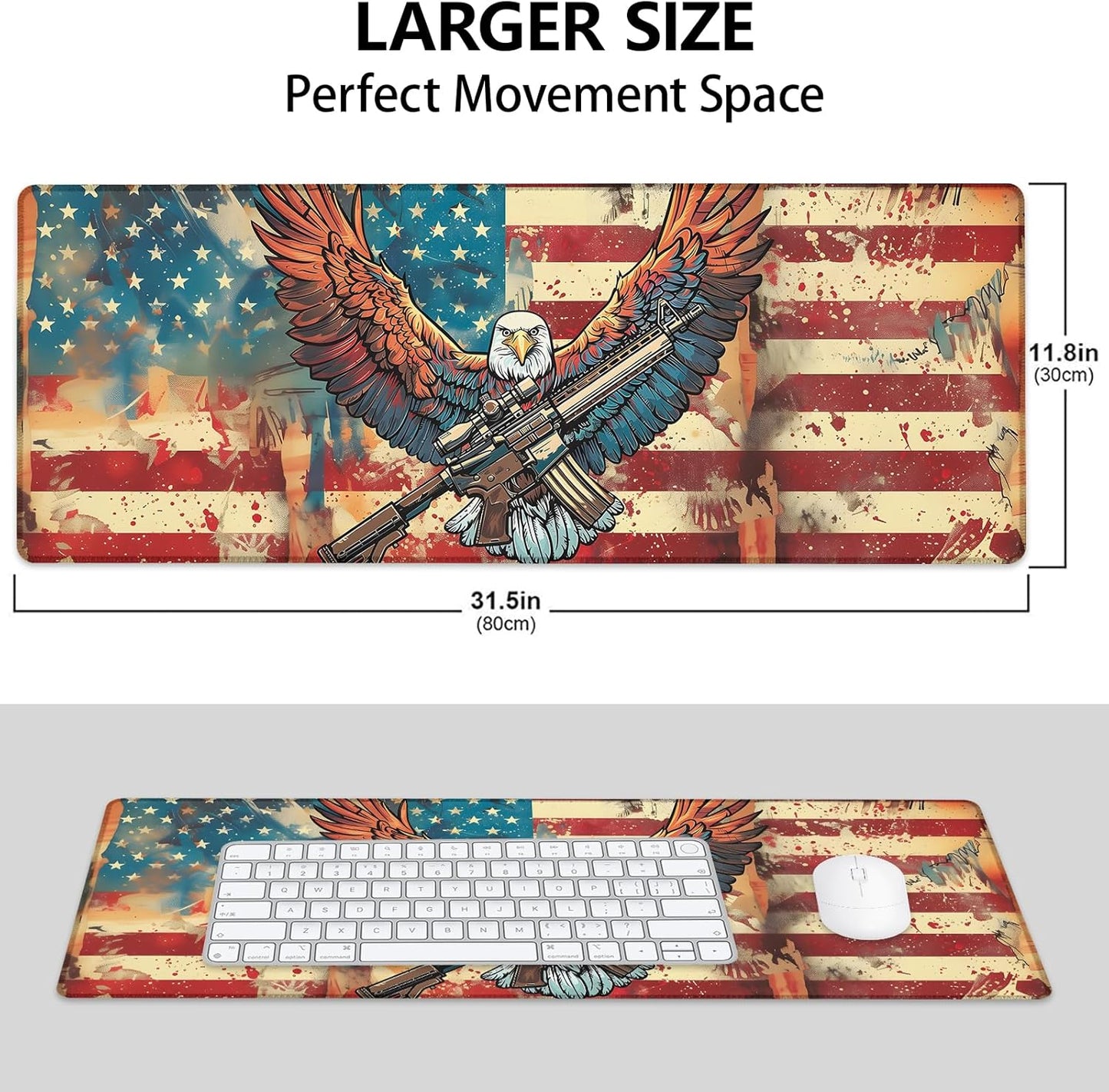 Patriotic Eagle Large Mouse Pad, Gaming Mouse Pad, Keyboard Mat, Non-Slip Rubber Base, Office Accessories, Desk Mat, MousePads for School, Work, Home Decor Gifts 31.5" x 11.8"