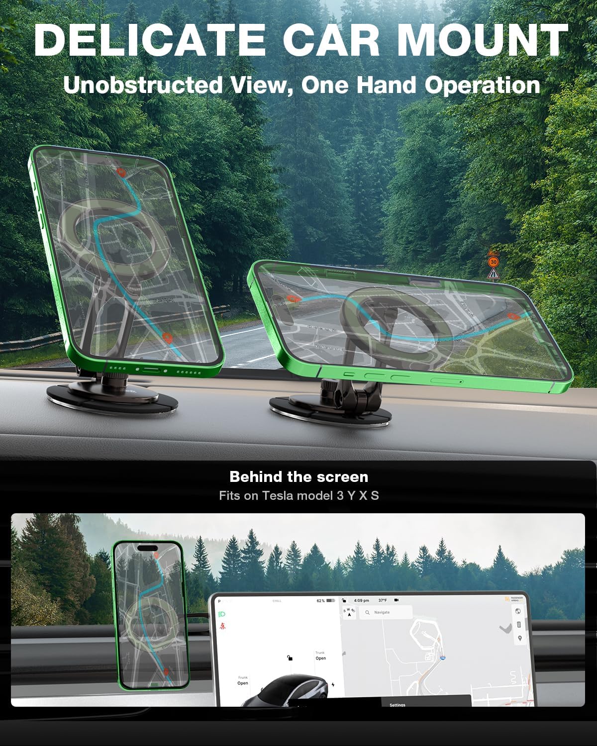 Smolink Magnetic Car Phone Holder, Zinc Alloy Material for Magsafe Car Mount Never Drop, Universal 360°Pro Adjustable Car Phone Holder Mount for iPhone 16 Pro Max 15 14 13 Series All Phones, Green