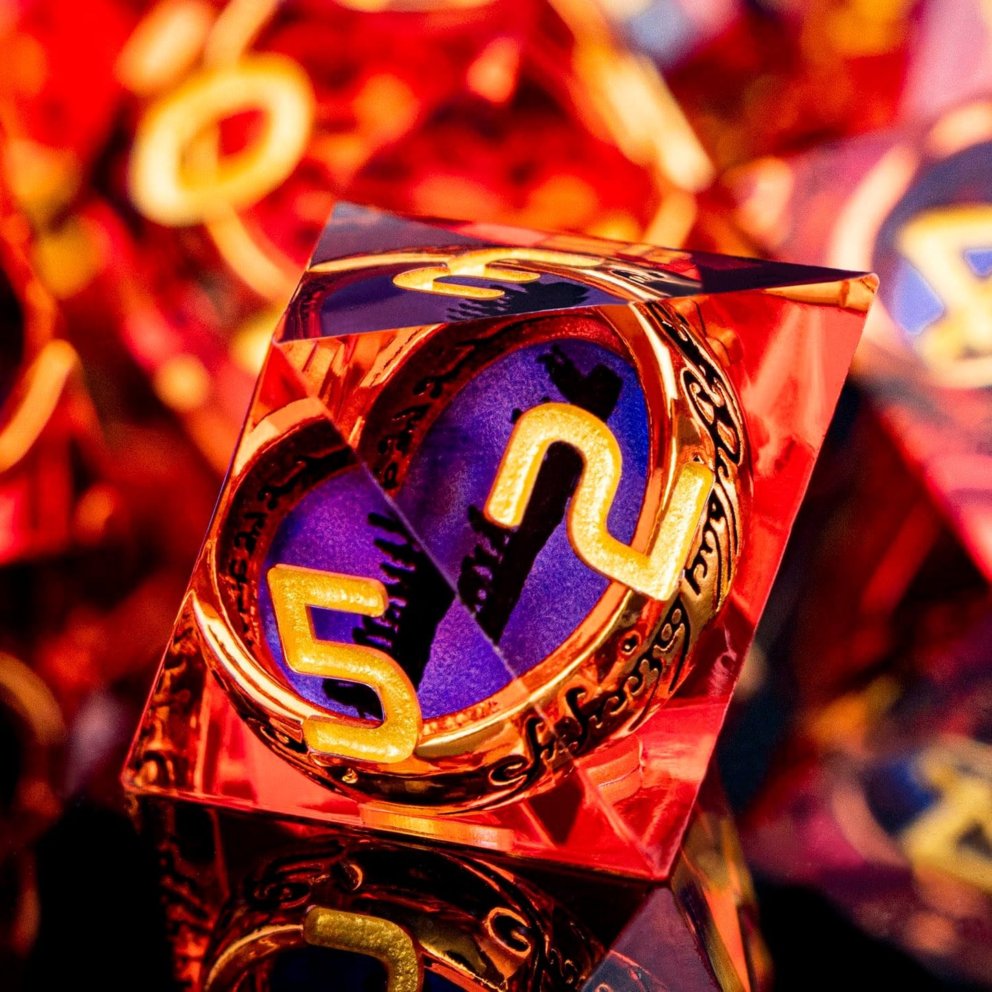 Magic Golden Ring DND Dice Set Sharp Edge Red Gaze Eye Resin Dice with Box, for use with RPG D&D Tabletop Games Lord D and D Polyhedral Dice Set