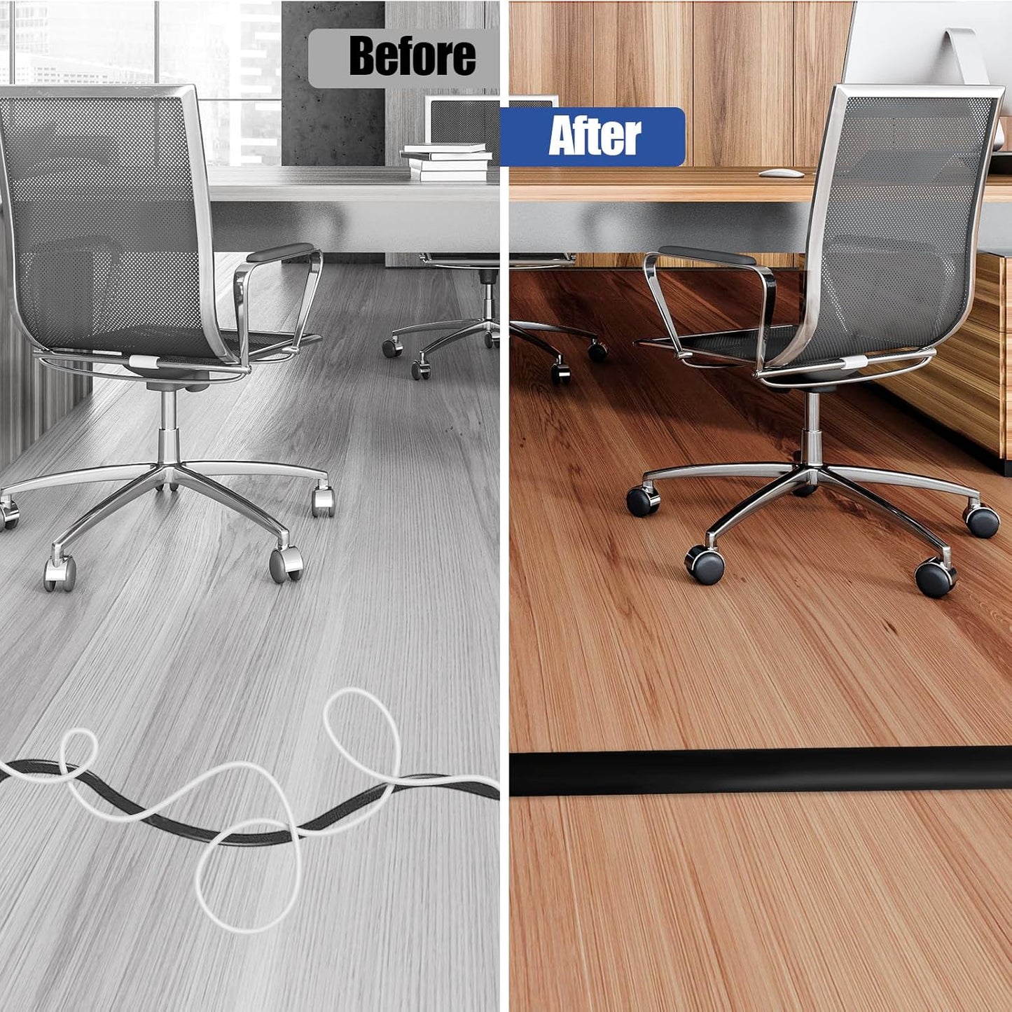 Floor Cord Cover Self Adhesive Cord Hider,10FT Cable Management, Extension Strip Protector for Wires, Prevent Cable Trips for Offices, Gyms, Exhibitions Cavity:0.51"(W) x 0.3"(H) Black