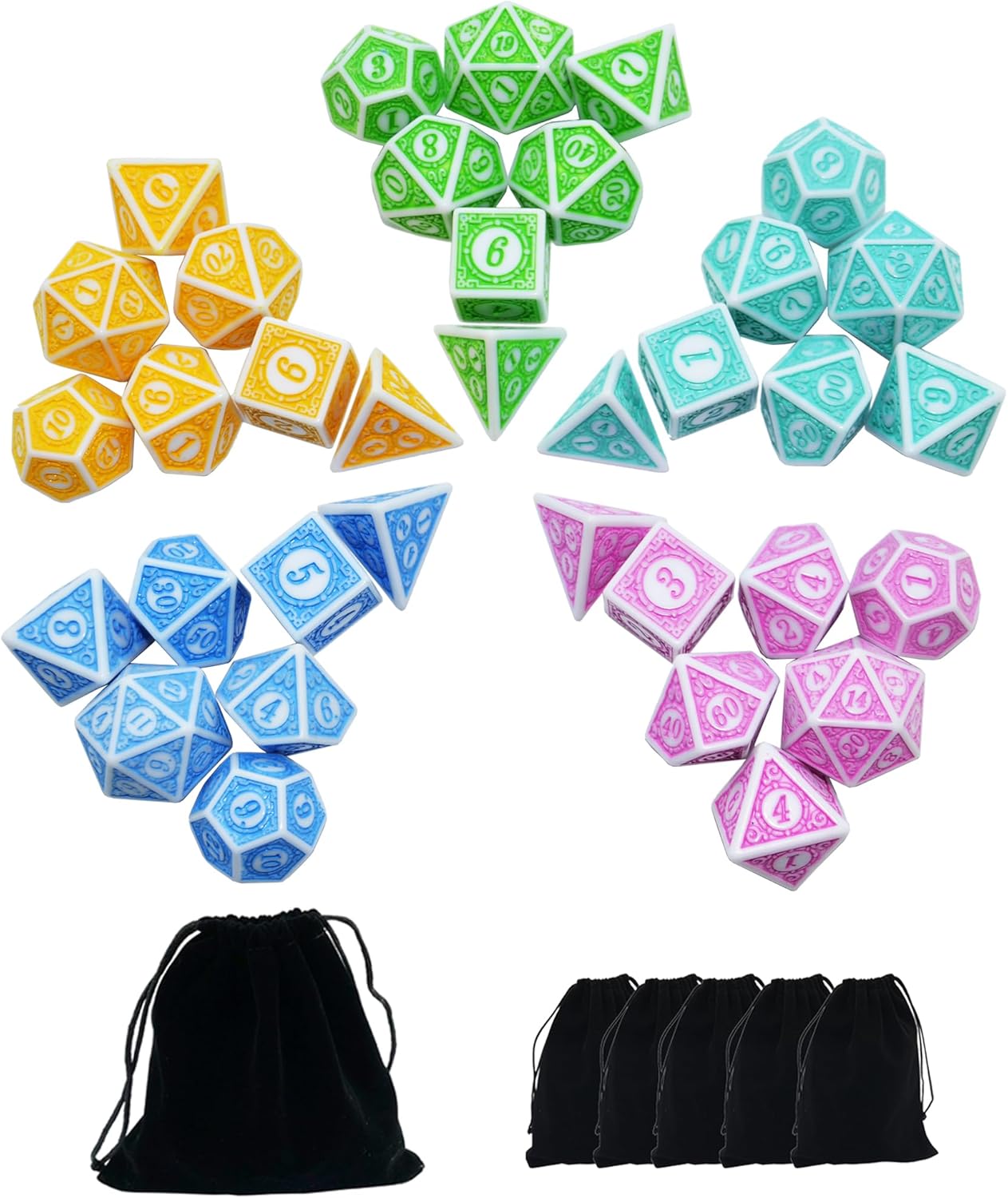 SmartDealsPro Retro Polyhedral Dice Sets with Pouches for D&D DND RPG MTG Dungeon and Dragons Table Board Roll Playing Games D4 D6 D8 D10 D% D12 D20
